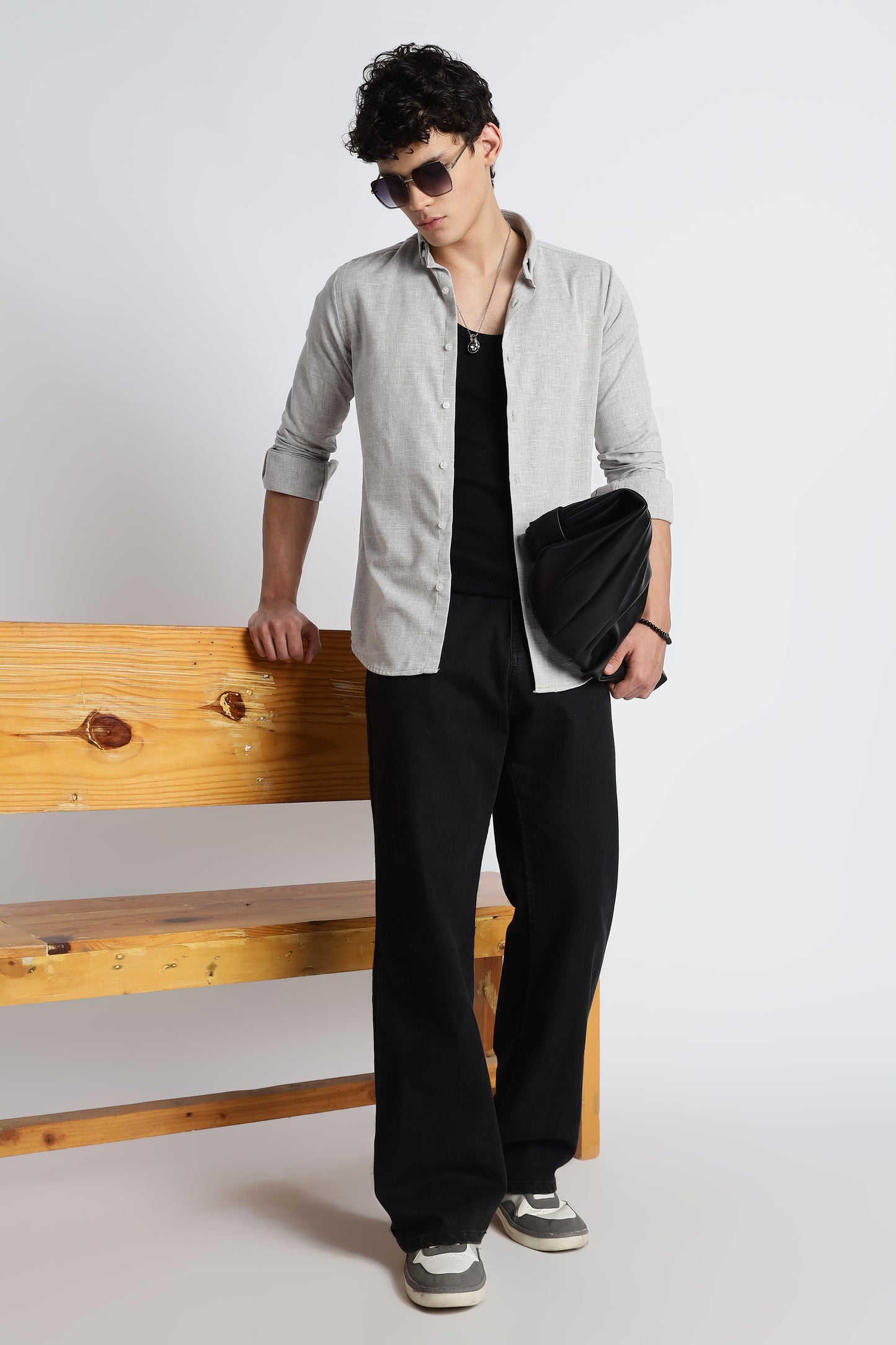 Men Milange Linen Look Shirts-Khakhi