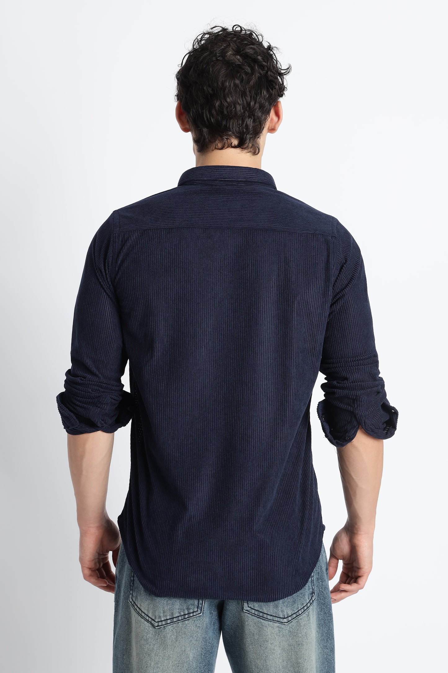 Men Corduroy Shirts-Navy