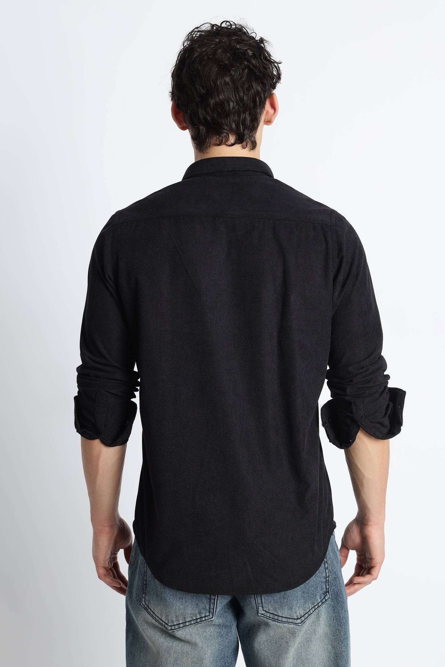 Men Corduroy Shirts-Black
