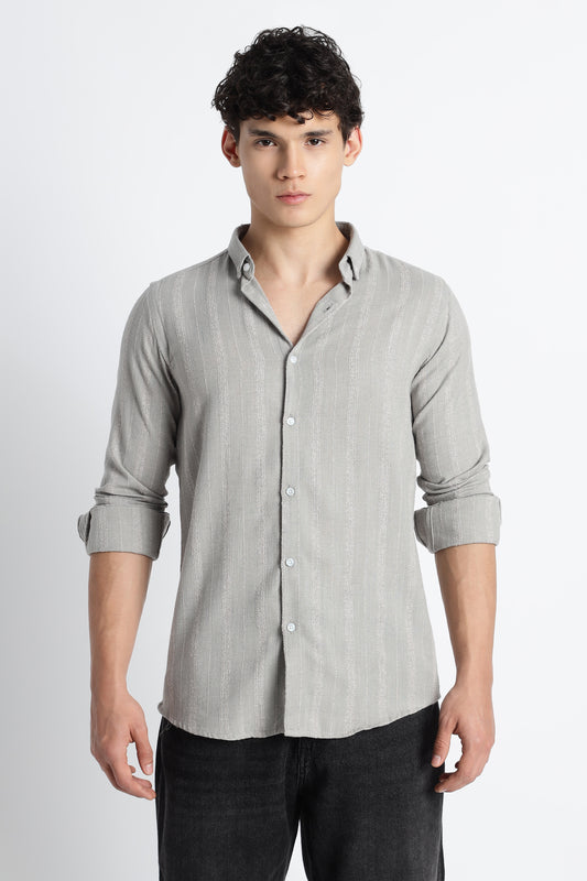 Men Milange Linen Stripes Shirts-Lt Grey