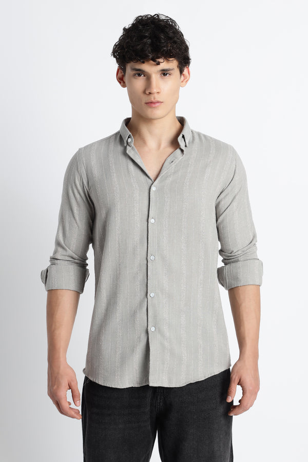 Men Milange Linen Stripes Shirts-Lt Grey