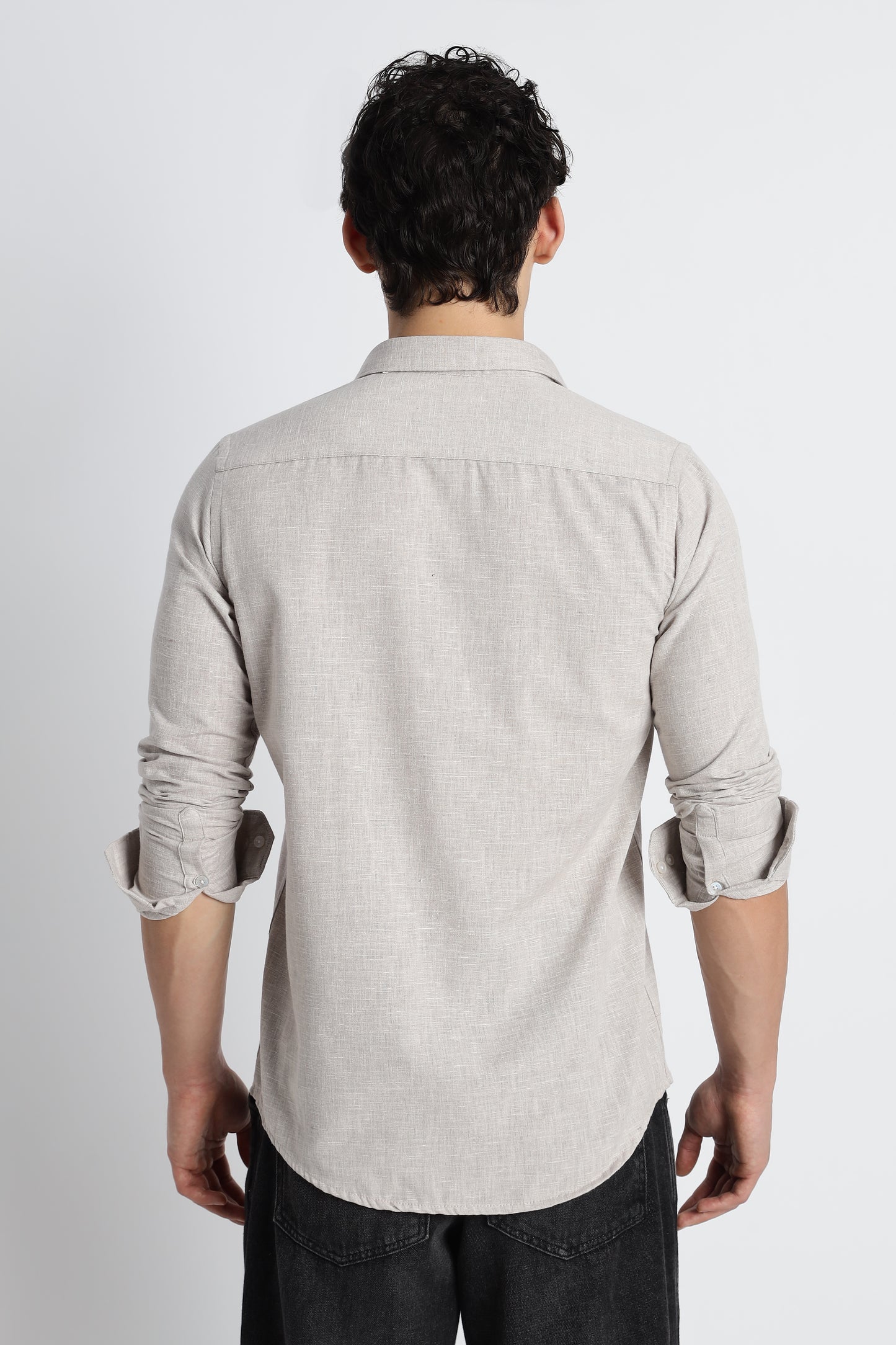 Men Milange Linen Look Shirts-Beige