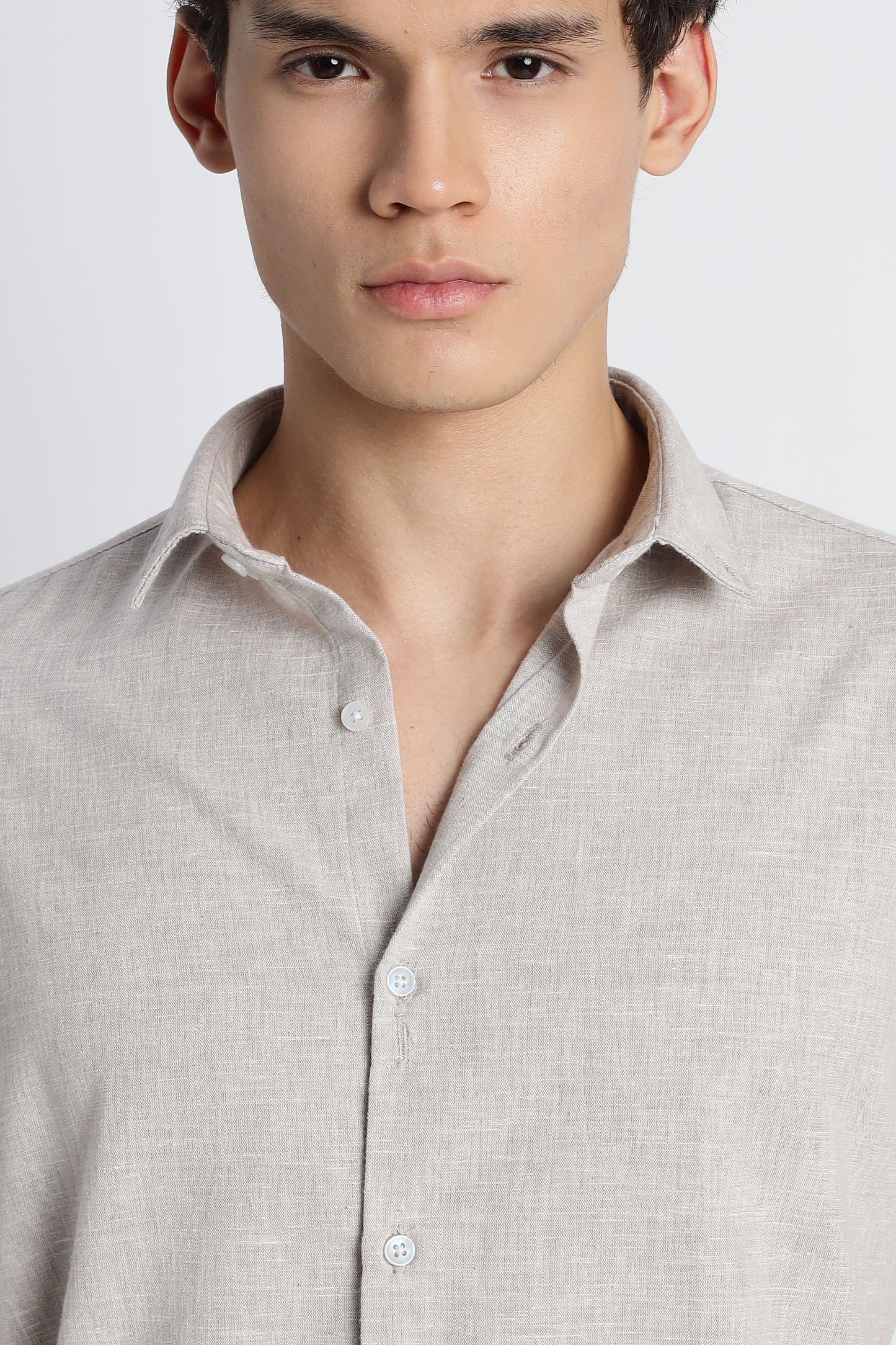Men Milange Linen Look Shirts-Beige