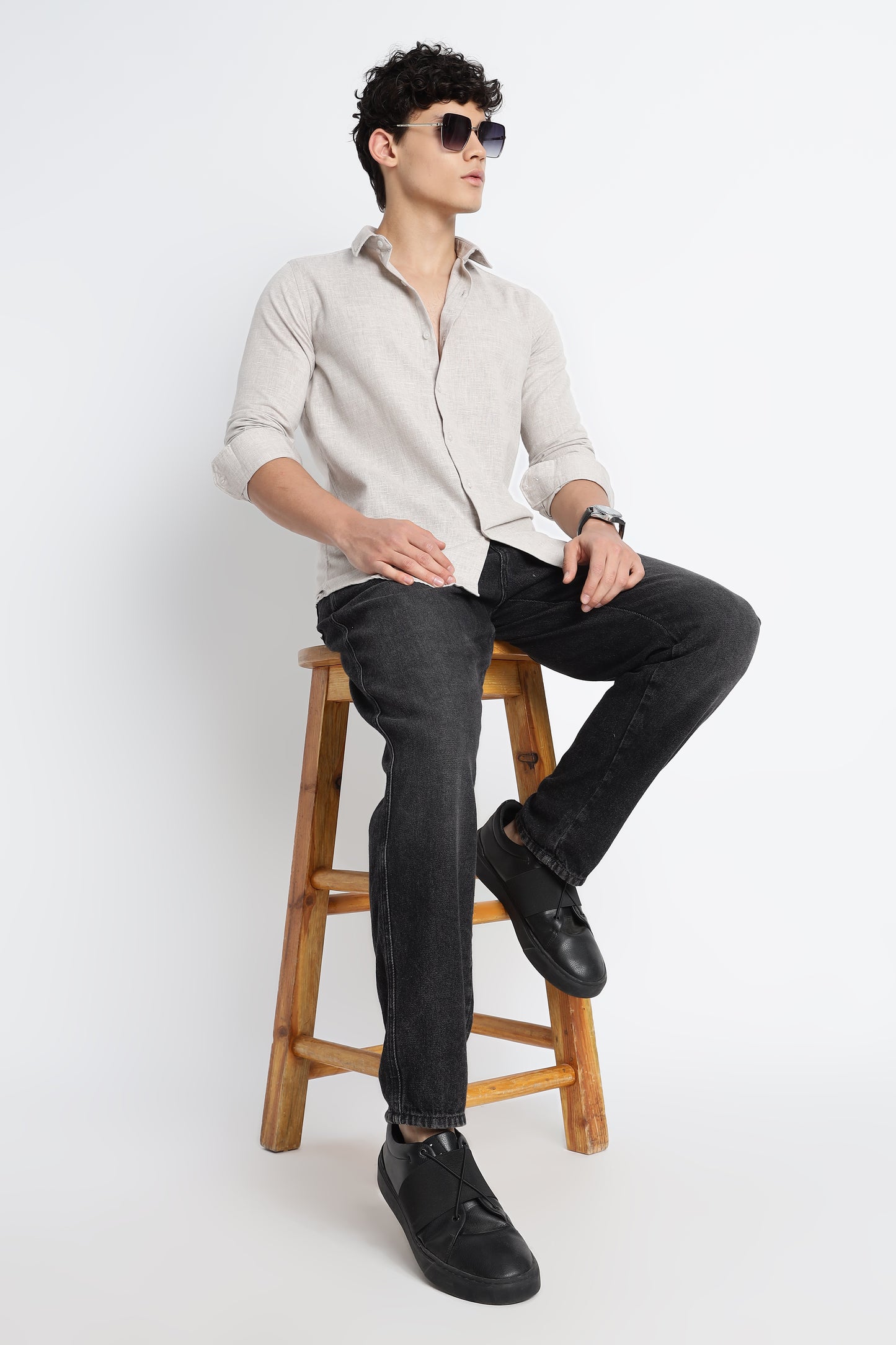 Men Milange Linen Look Shirts-Beige