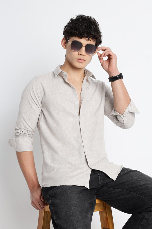 Men Milange Linen Look Shirts-Beige