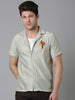 Men Embroidered Stripes Shirt- Light Green