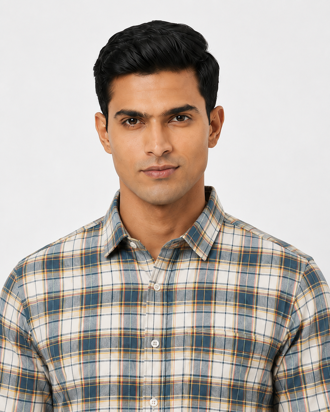 Men Oxford Square Checks Slim Fit Shirt – Aqua