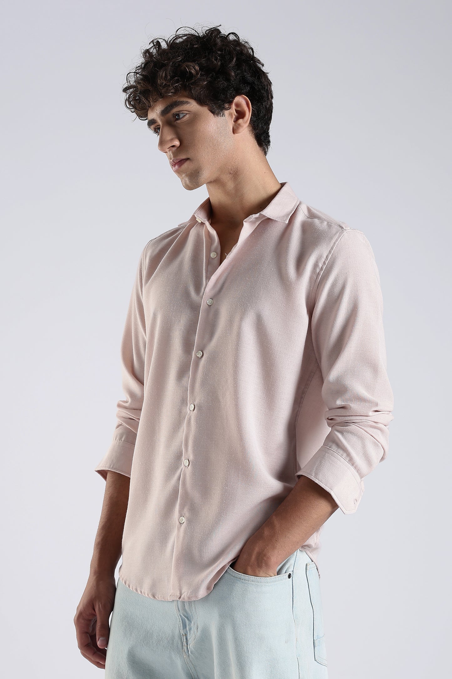 Men Dapper Linen Shirts-Pink