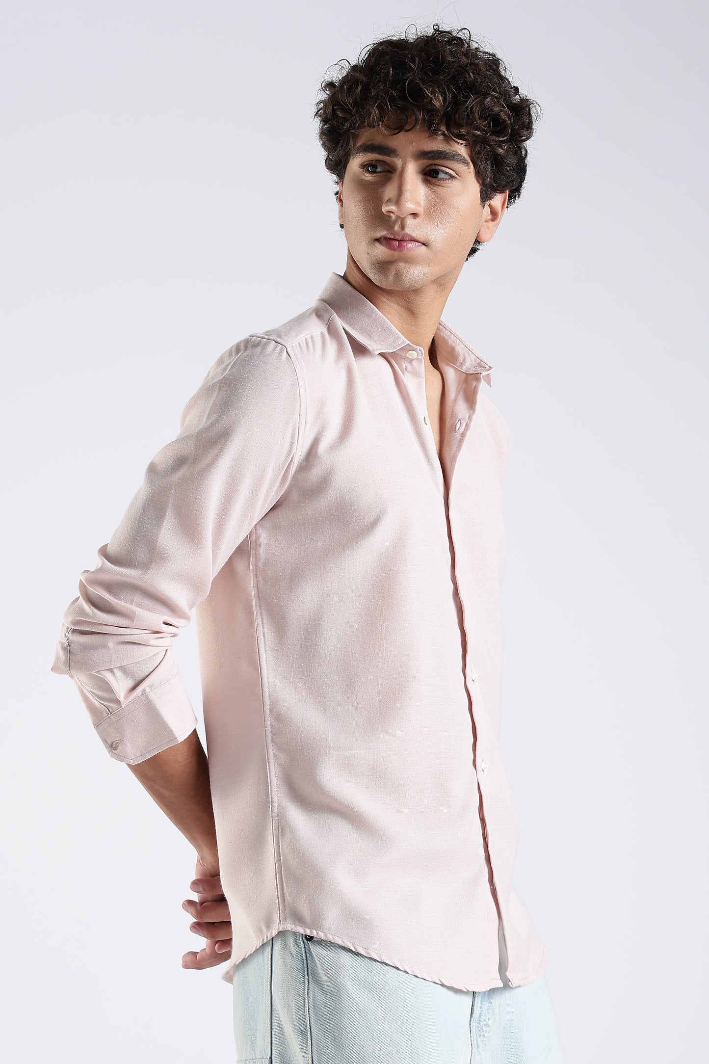 Men Dapper Linen Shirts-Pink