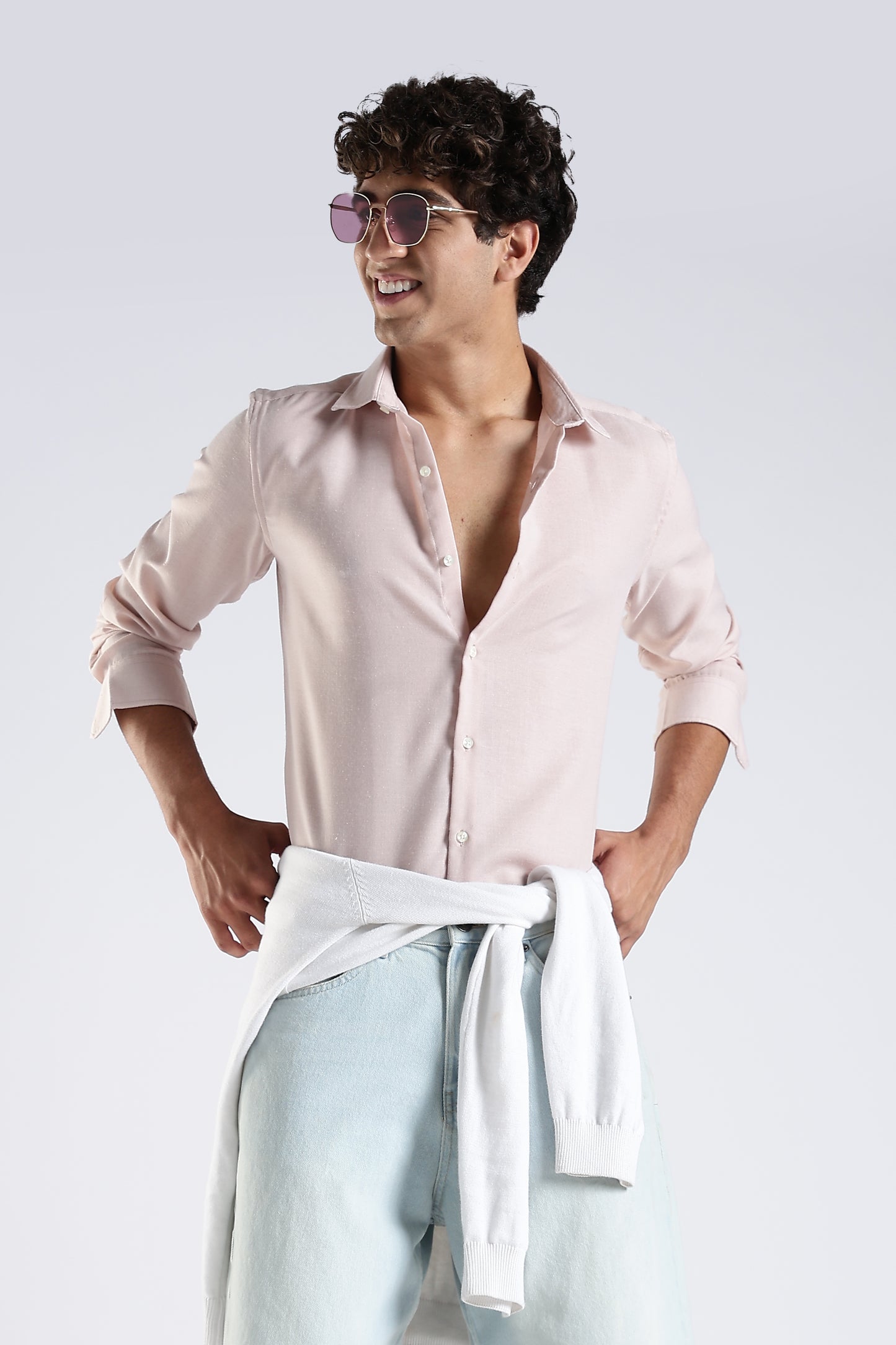 Men Dapper Linen Shirts-Pink