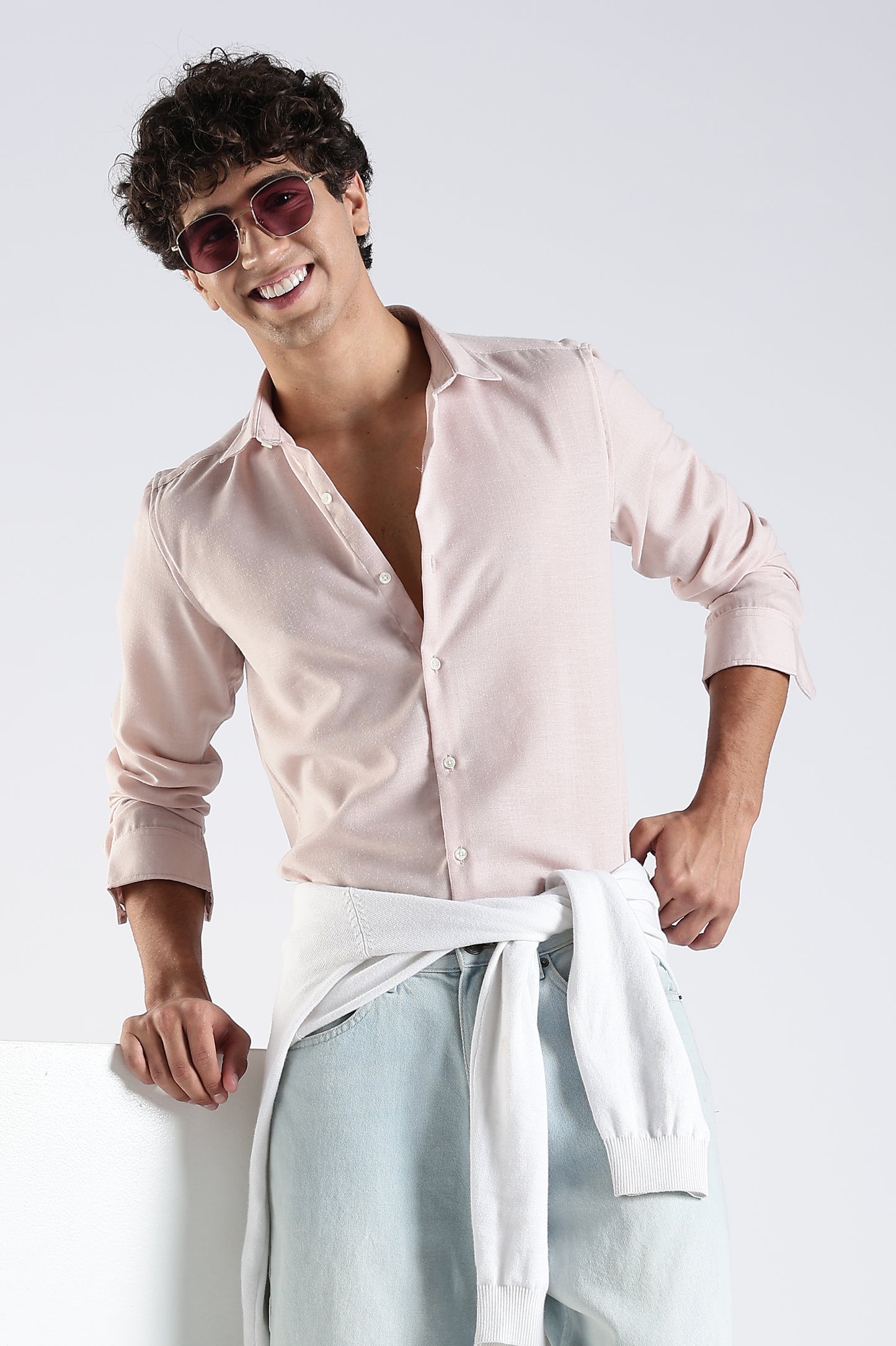 Men Dapper Linen Shirts-Pink