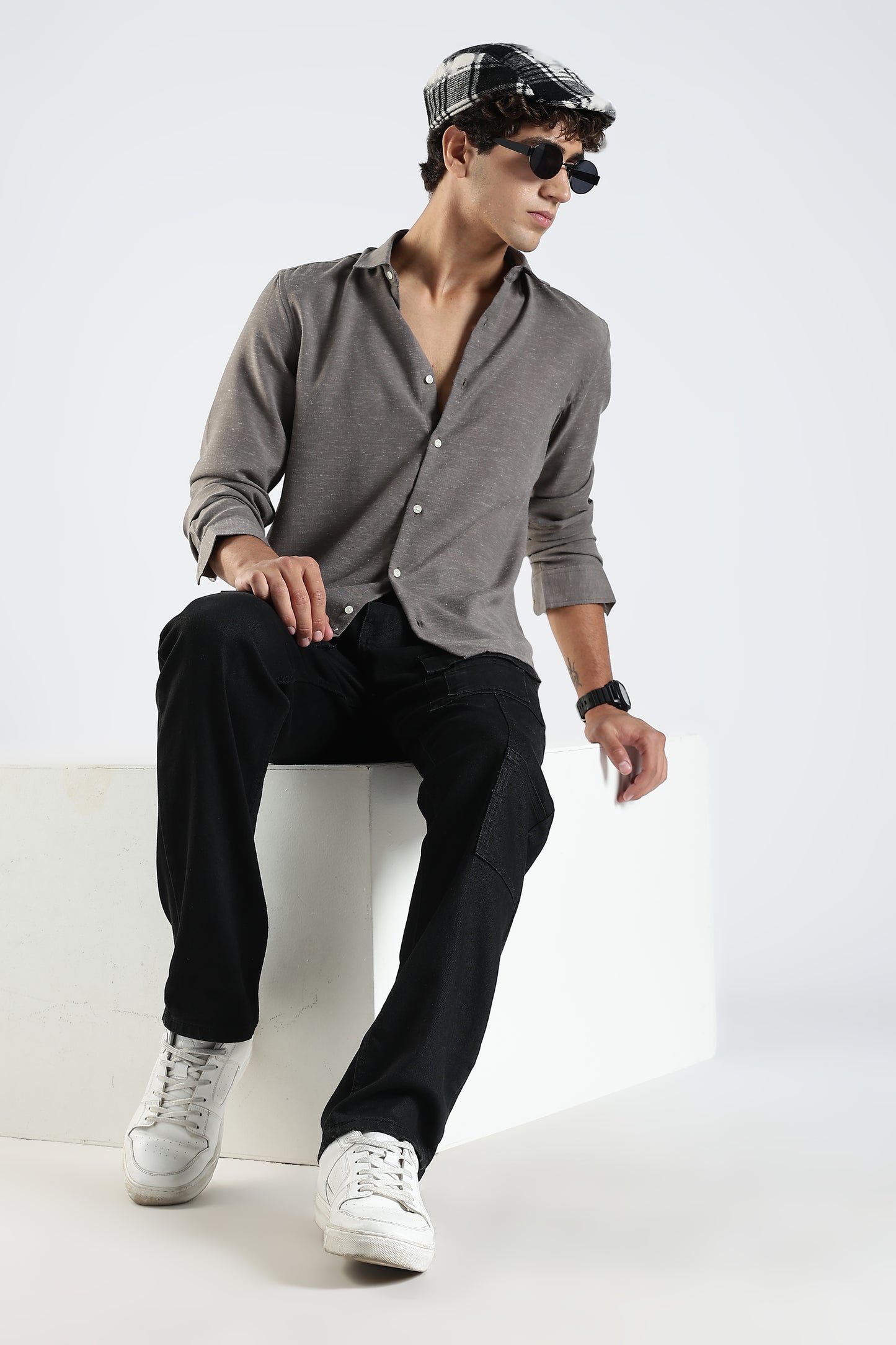 Men Dapper Linen Shirts-Dk Grey