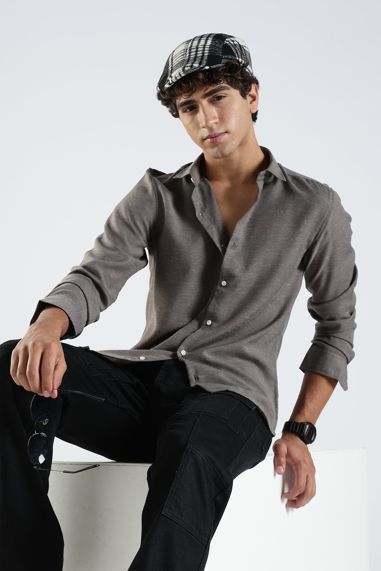 Men Dapper Linen Shirts-Dk Grey