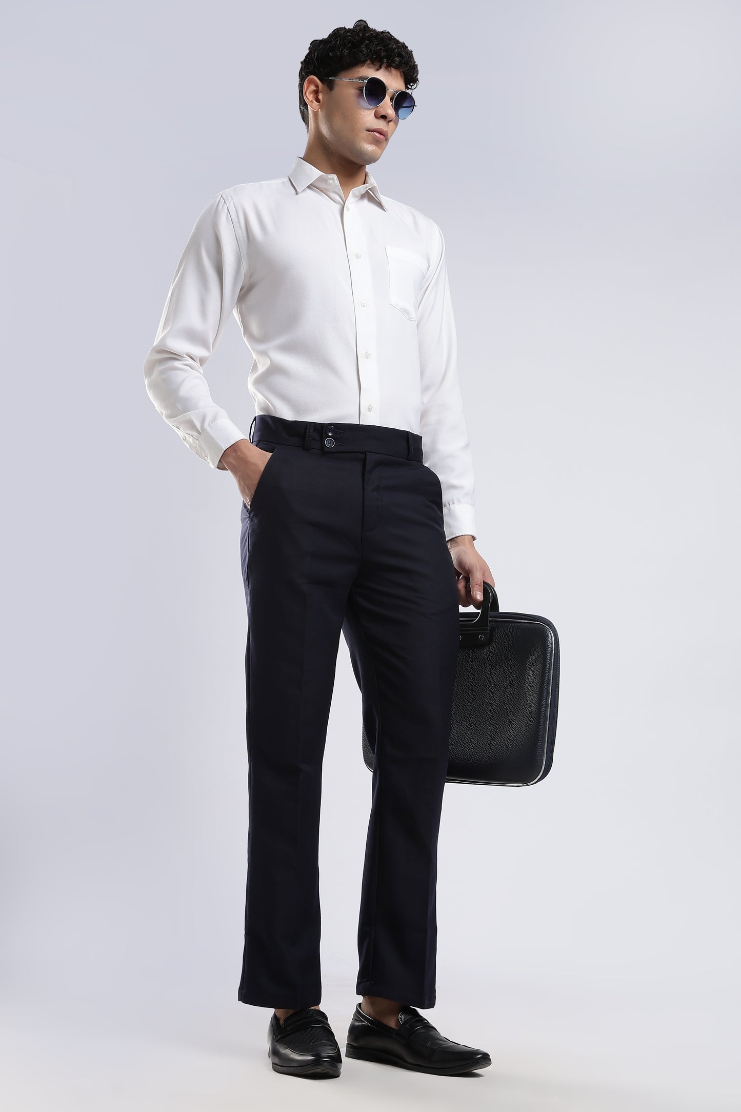 Men Boot Cut Linen Slub-Navy