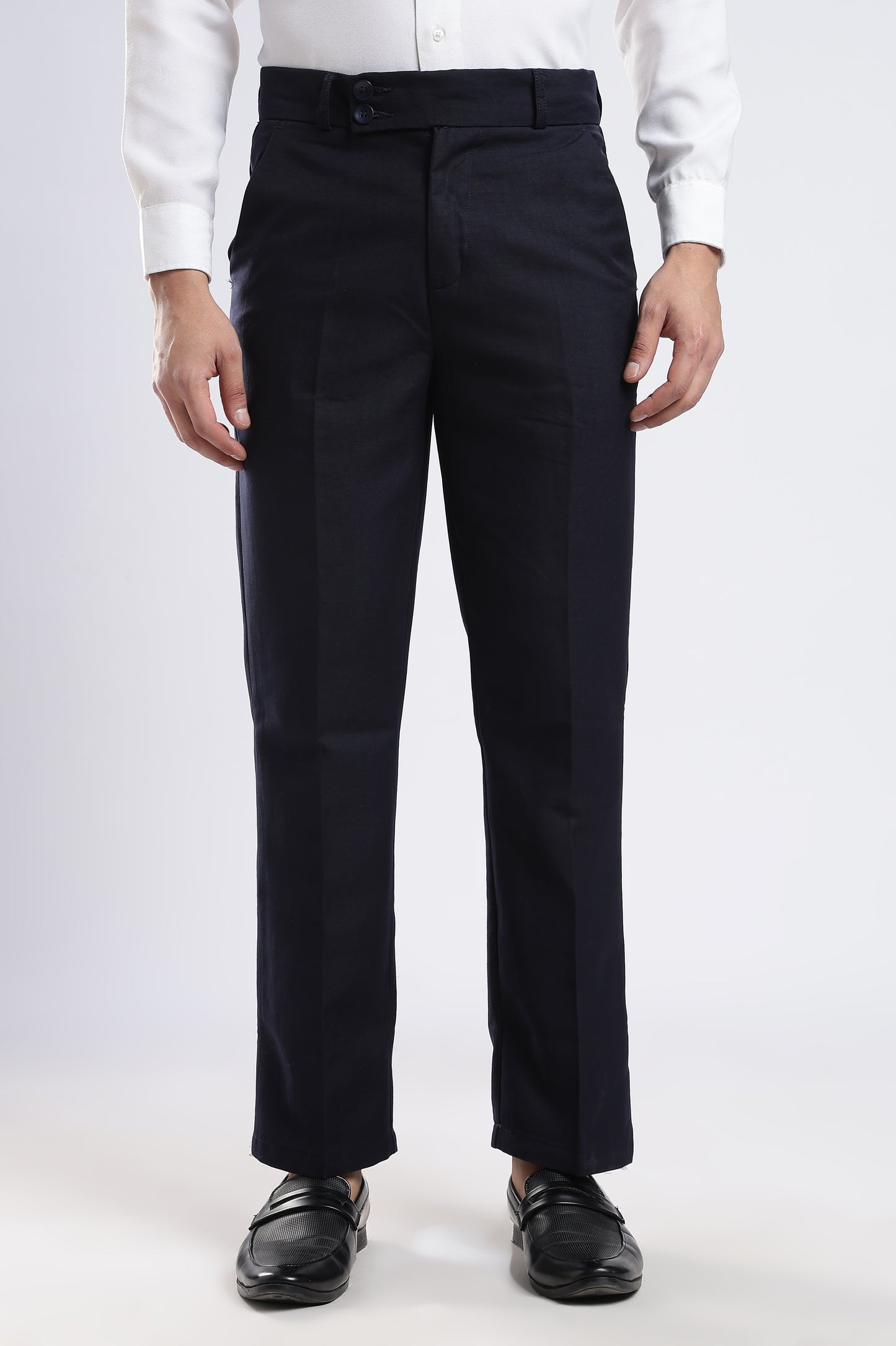 Men Boot Cut Linen Slub-Navy