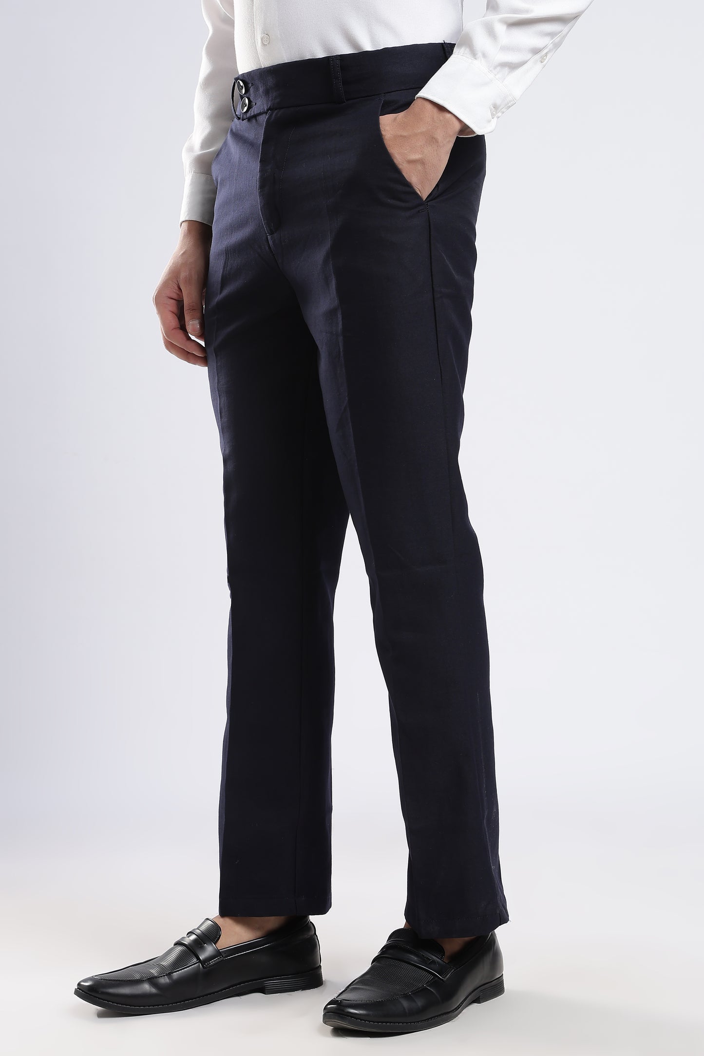 Men Boot Cut Linen Slub-Navy