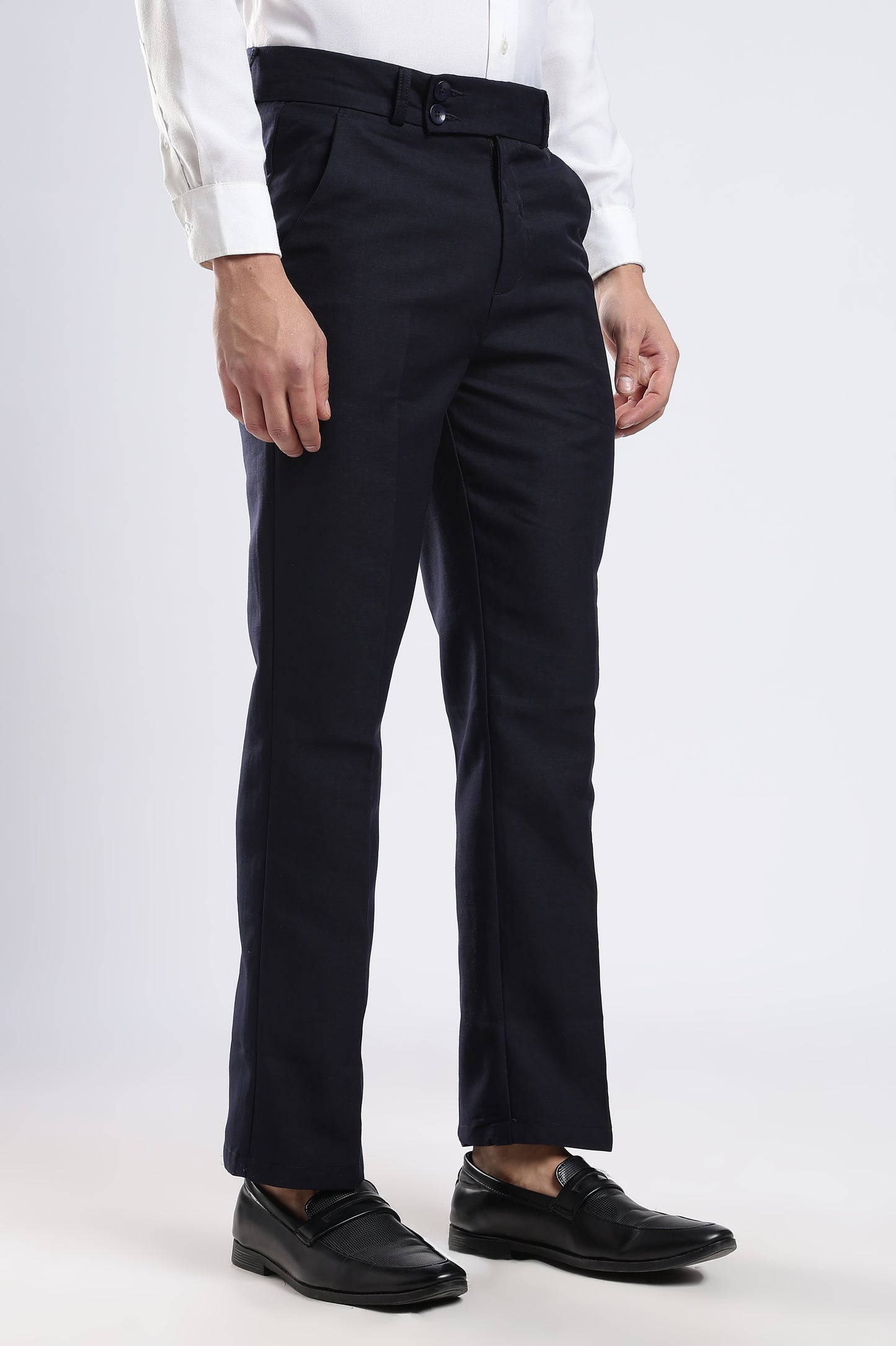 Men Boot Cut Linen Slub-Navy