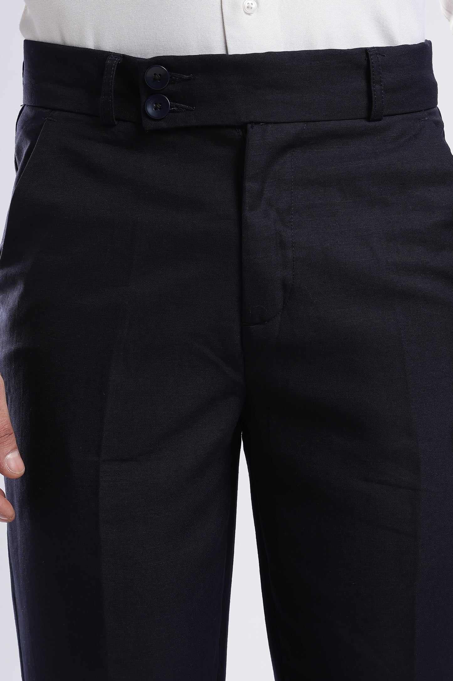 Men Boot Cut Linen Slub-Navy