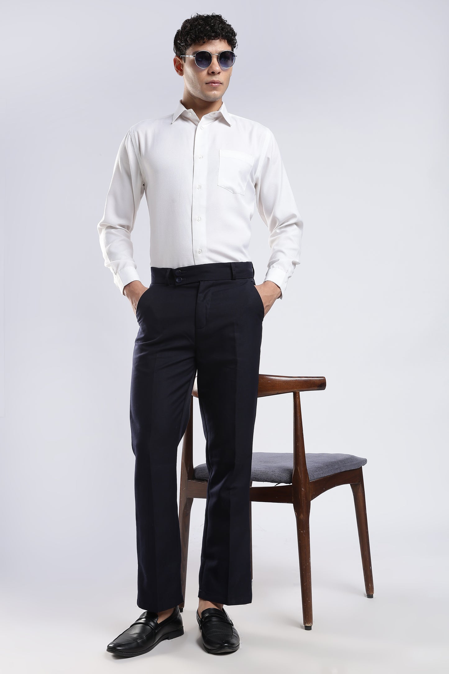Men Boot Cut Linen Slub-Navy