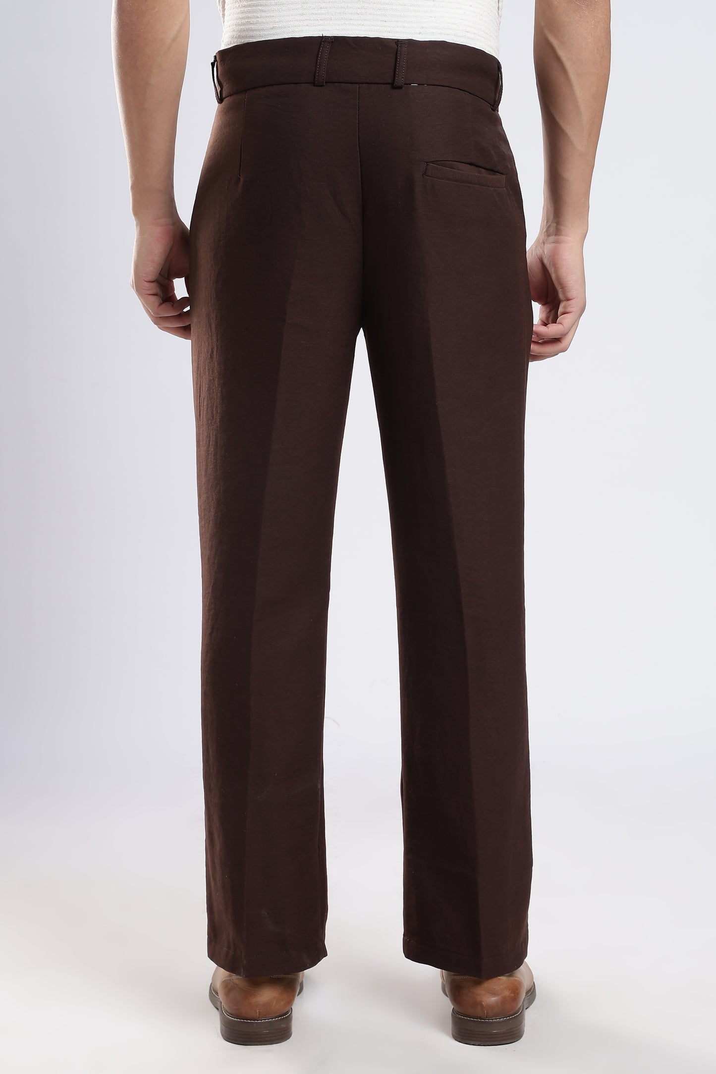Men Boot Cut Linen Slub-Brown