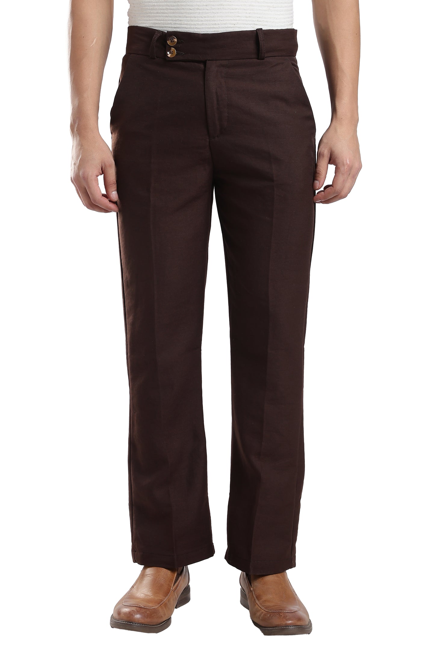 Men Boot Cut Linen Slub-Brown