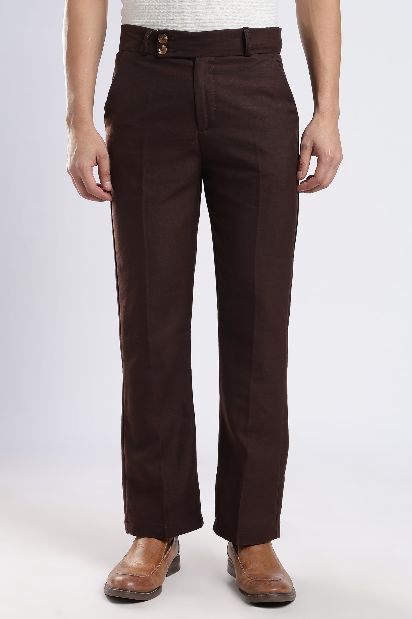 Men Boot Cut Linen Slub-Brown
