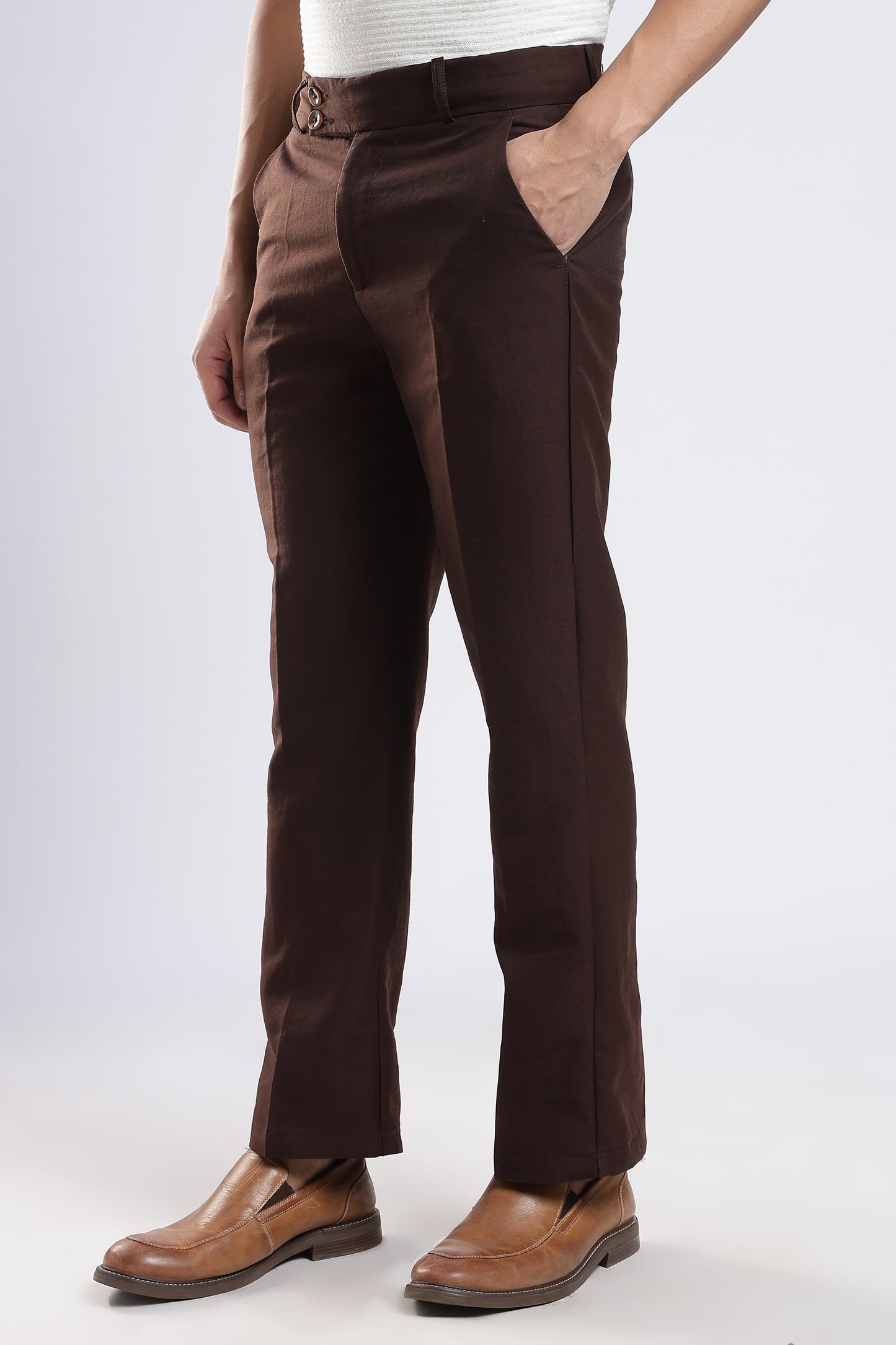 Men Boot Cut Linen Slub-Brown