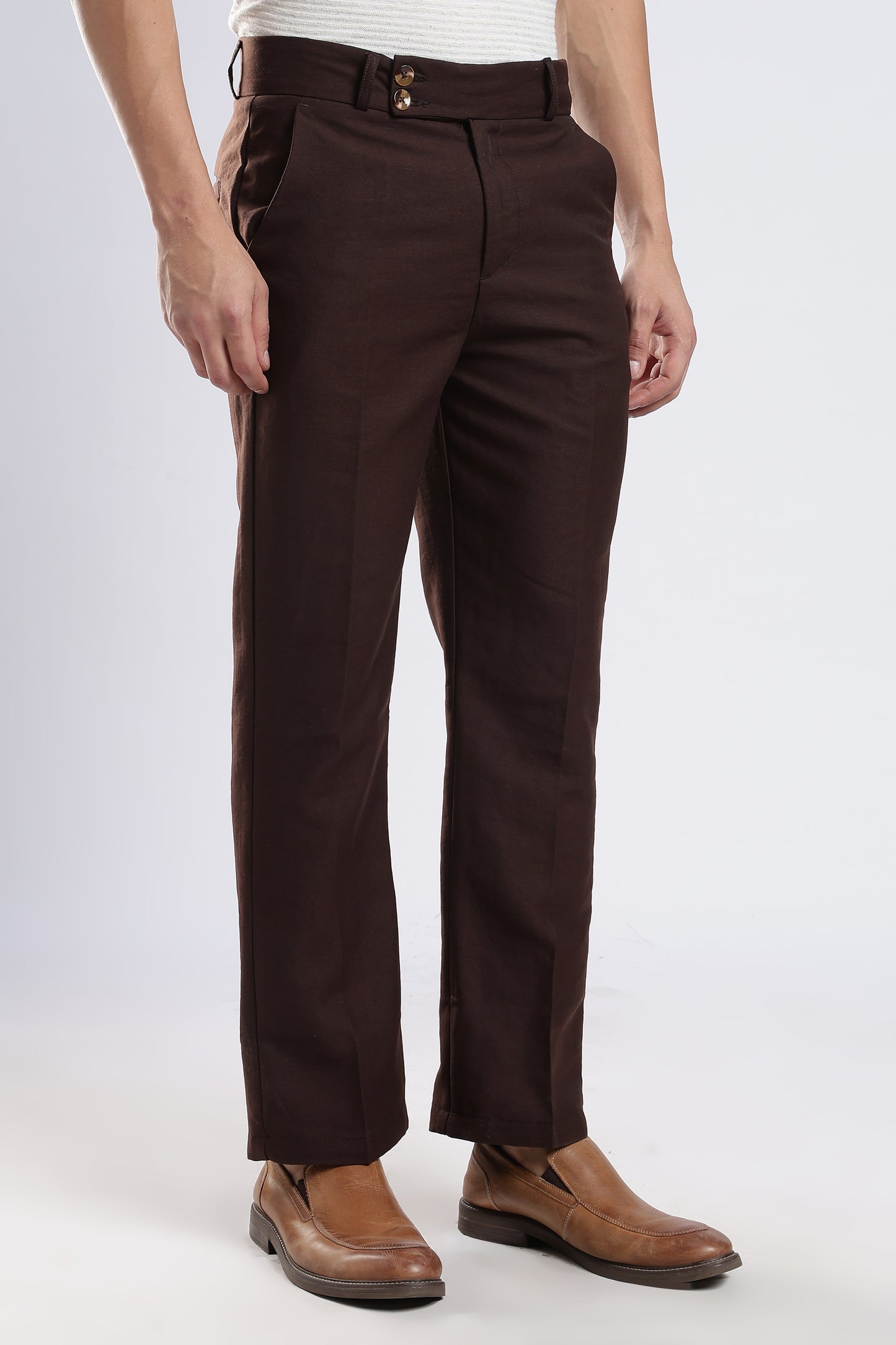 Men Boot Cut Linen Slub-Brown