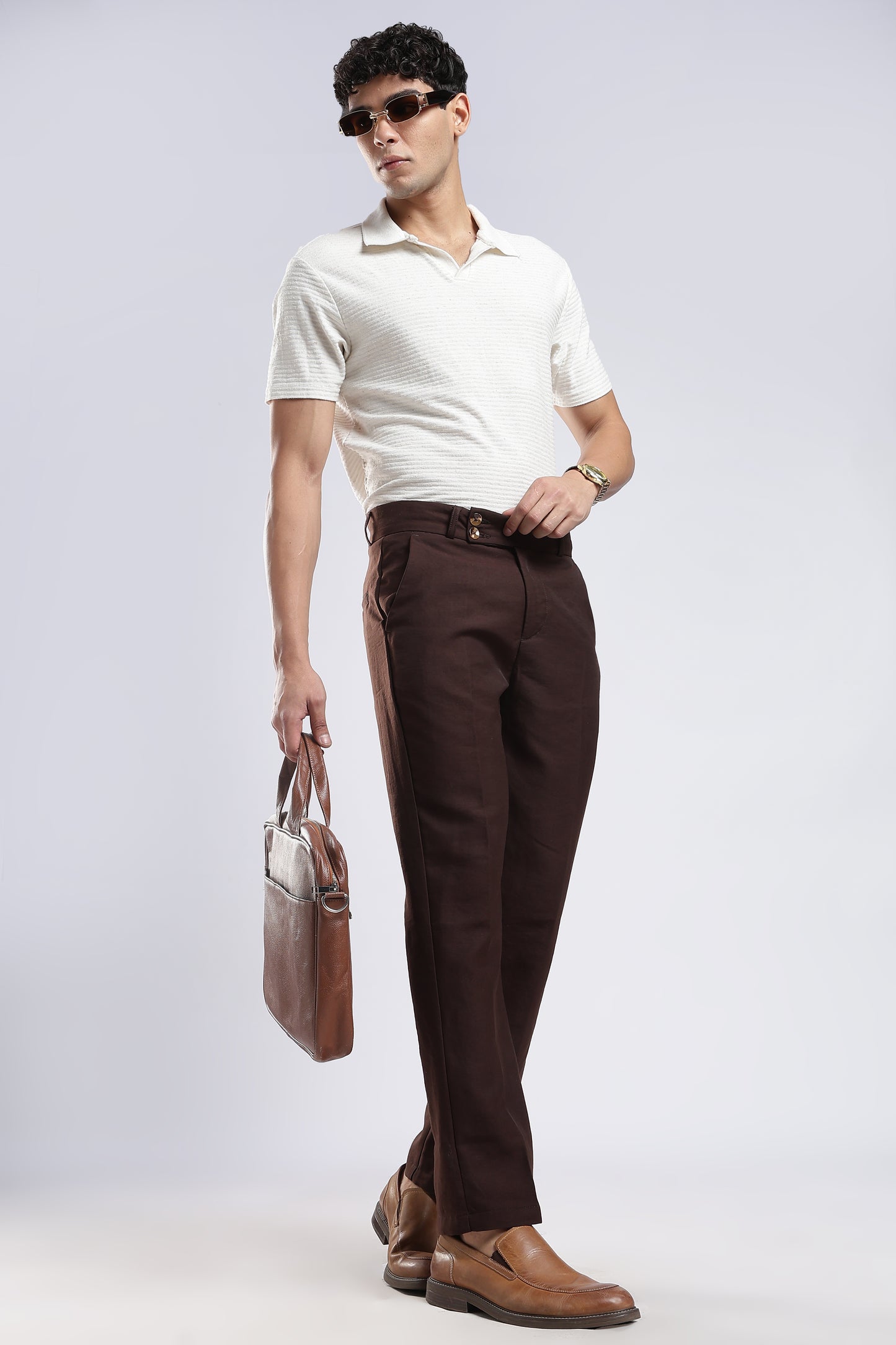 Men Boot Cut Linen Slub-Brown