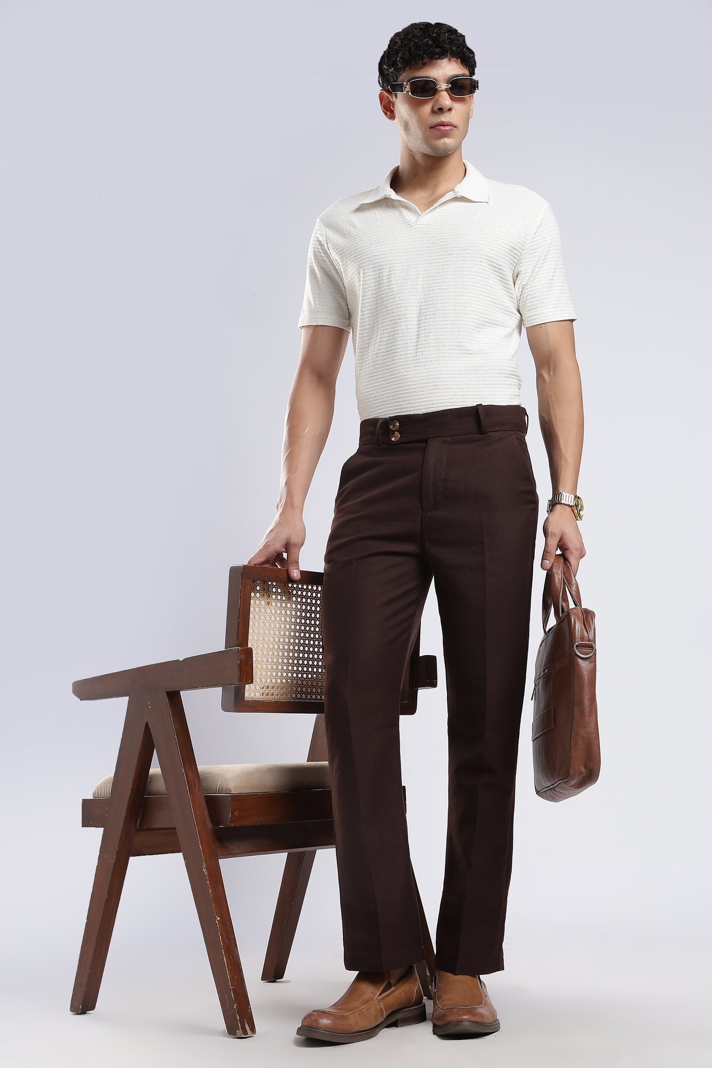 Men Boot Cut Linen Slub-Brown