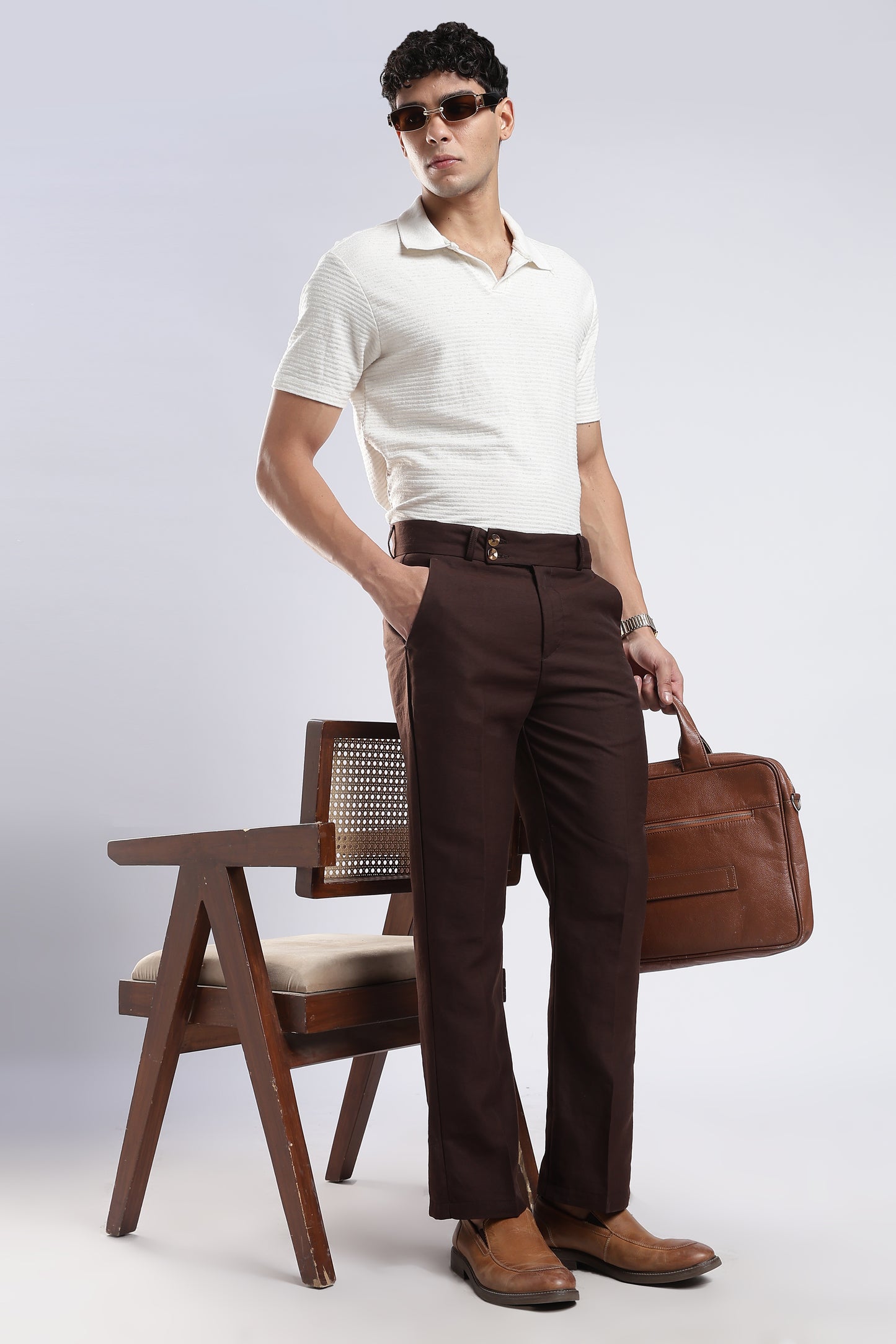 Men Boot Cut Linen Slub-Brown