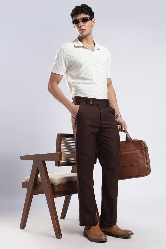 Men Boot Cut Linen Slub-Brown