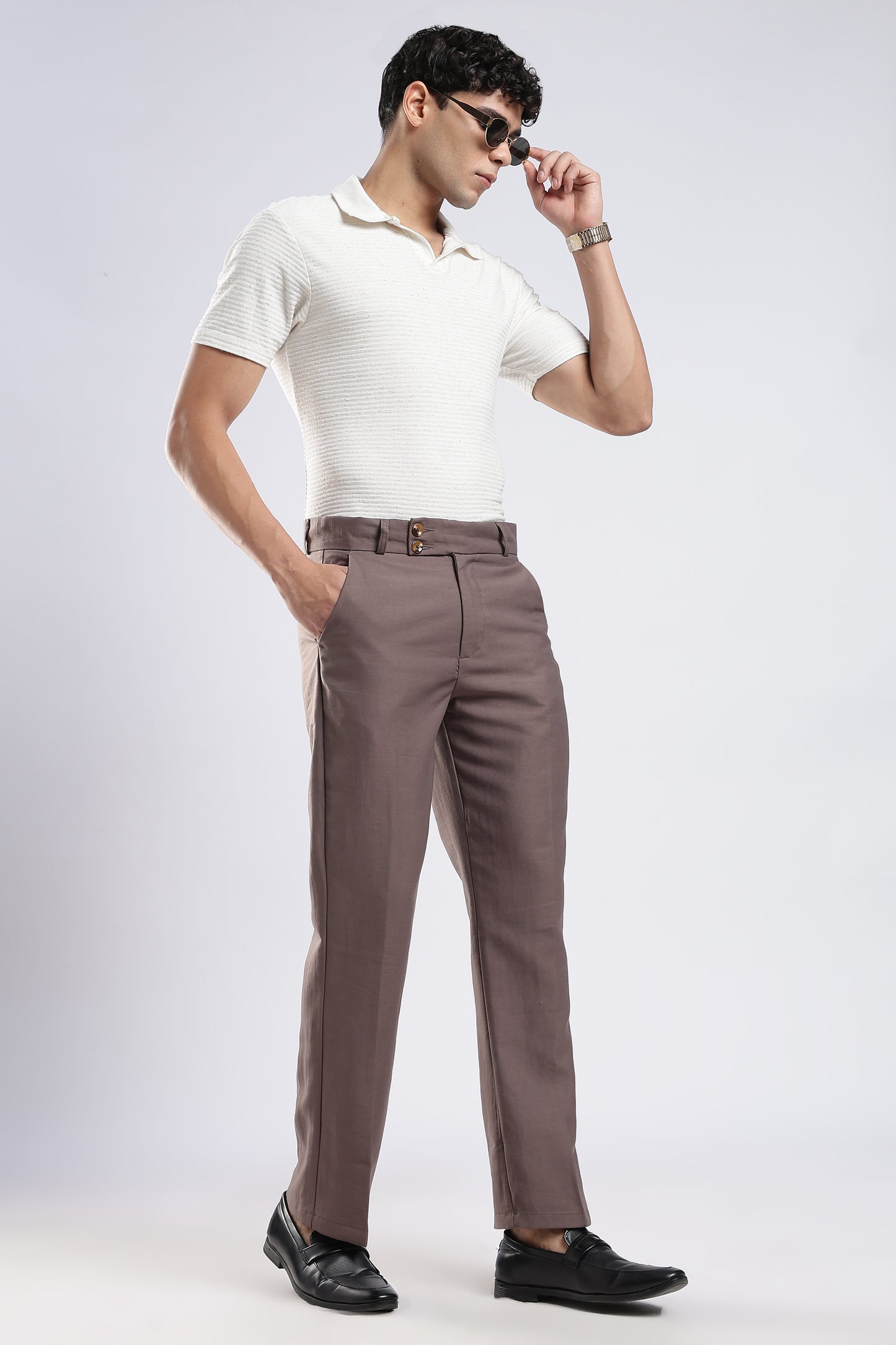 Men Boot Cut Linen Slub-Lt Brown