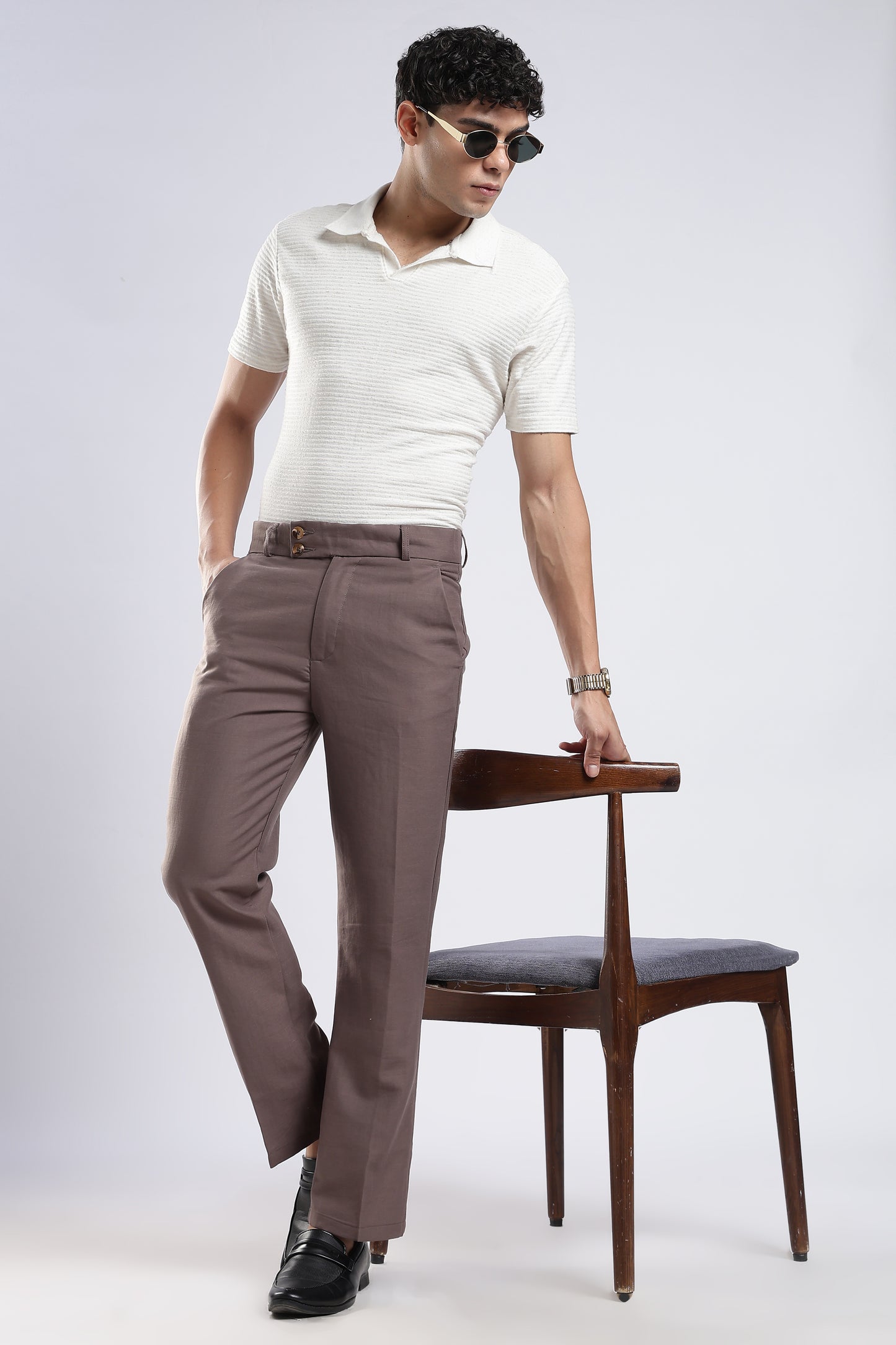 Men Boot Cut Linen Slub-Lt Brown