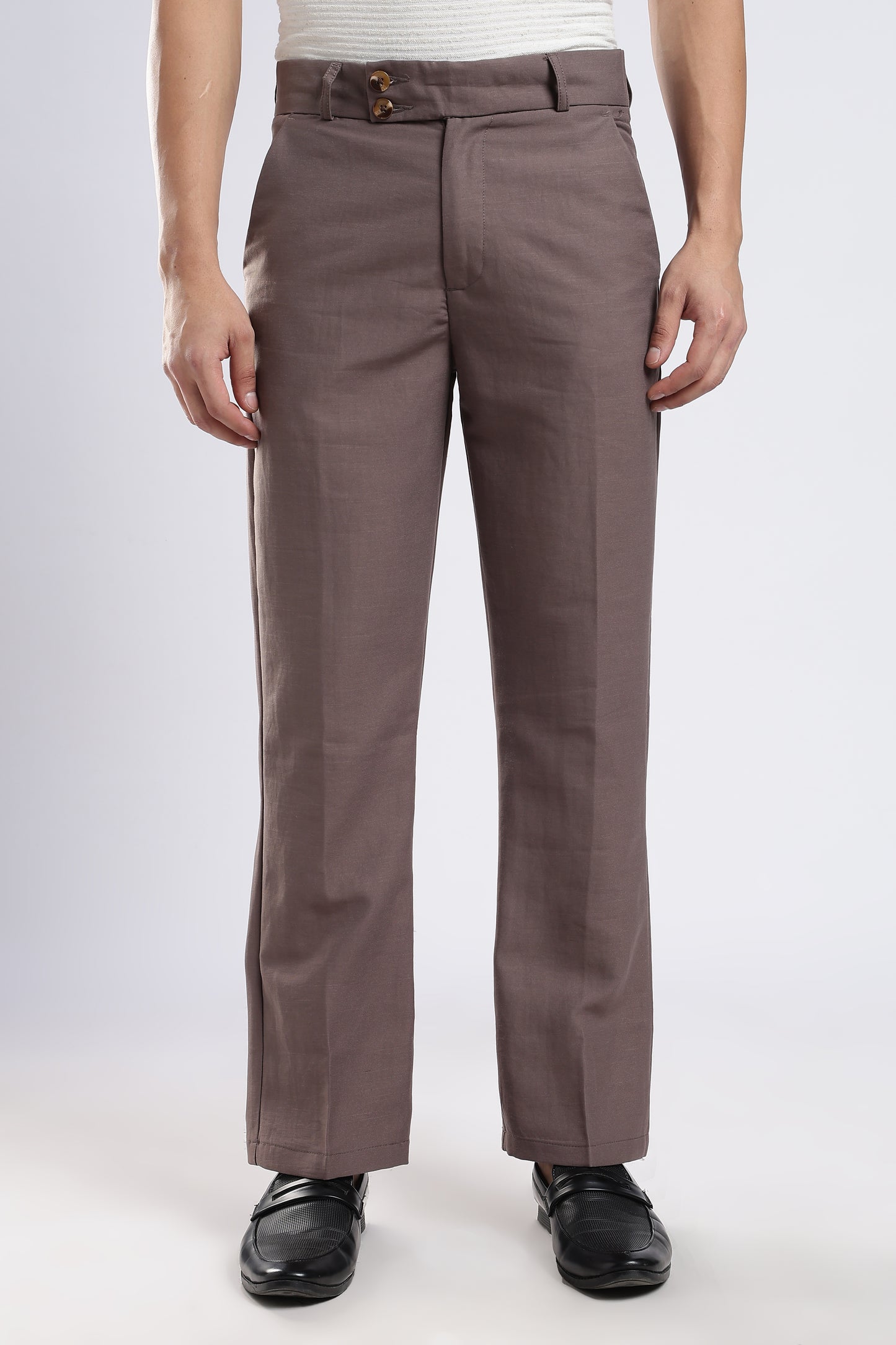 Men Boot Cut Linen Slub-Lt Brown