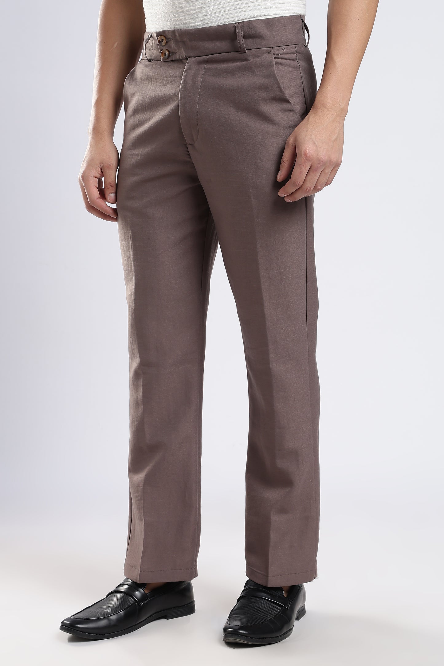 Men Boot Cut Linen Slub-Lt Brown