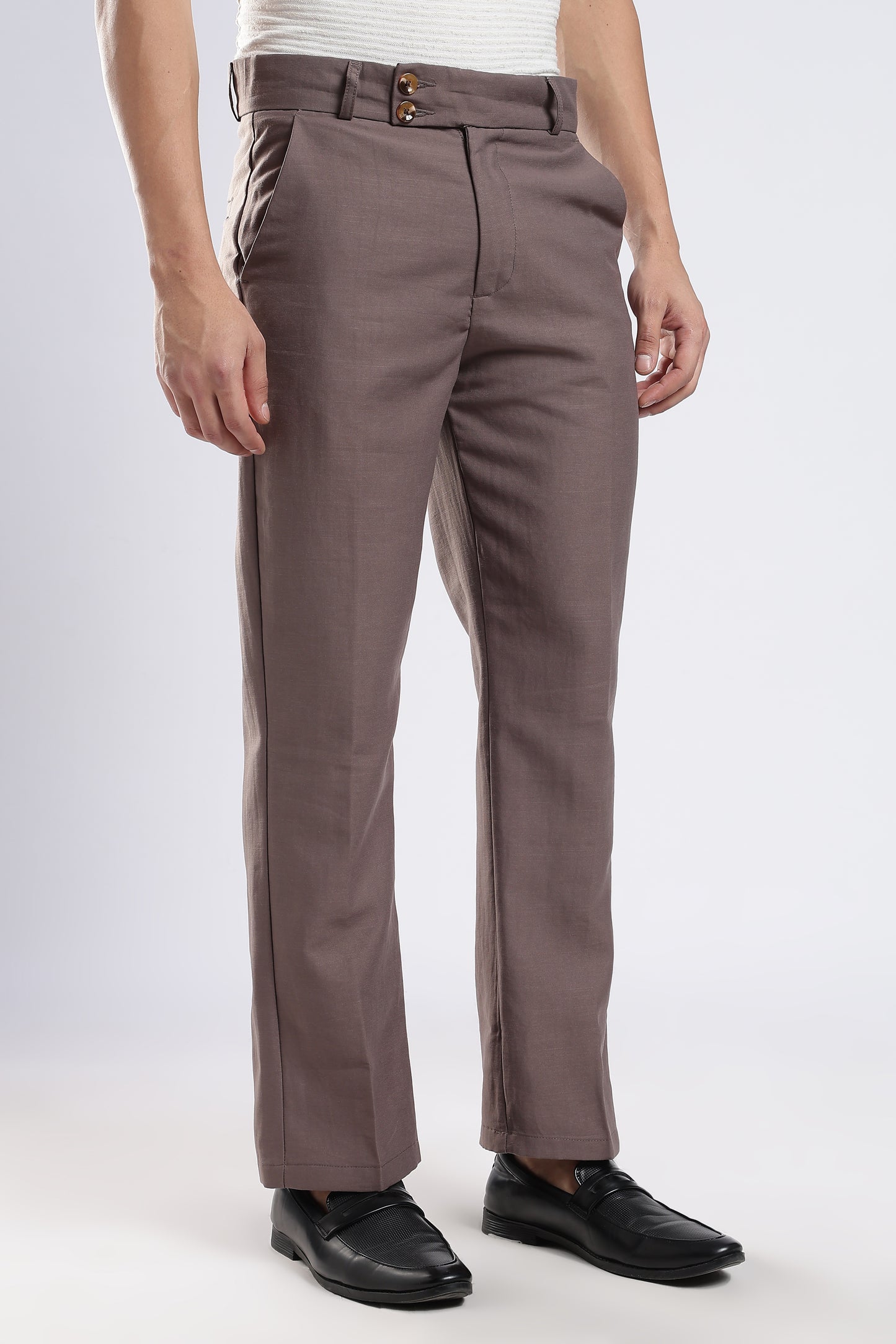 Men Boot Cut Linen Slub-Lt Brown