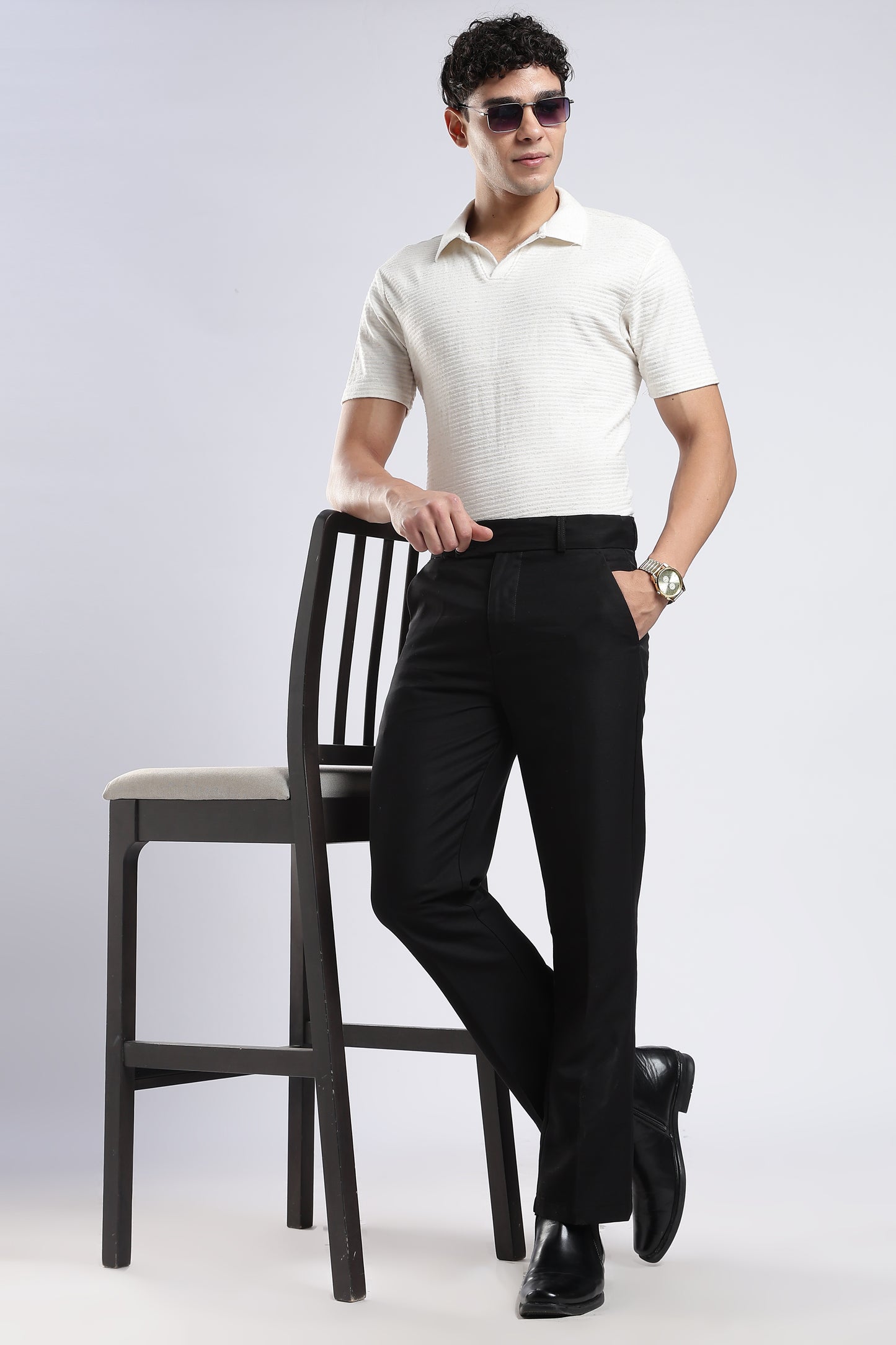 Men Boot Cut Linen Slub-Black