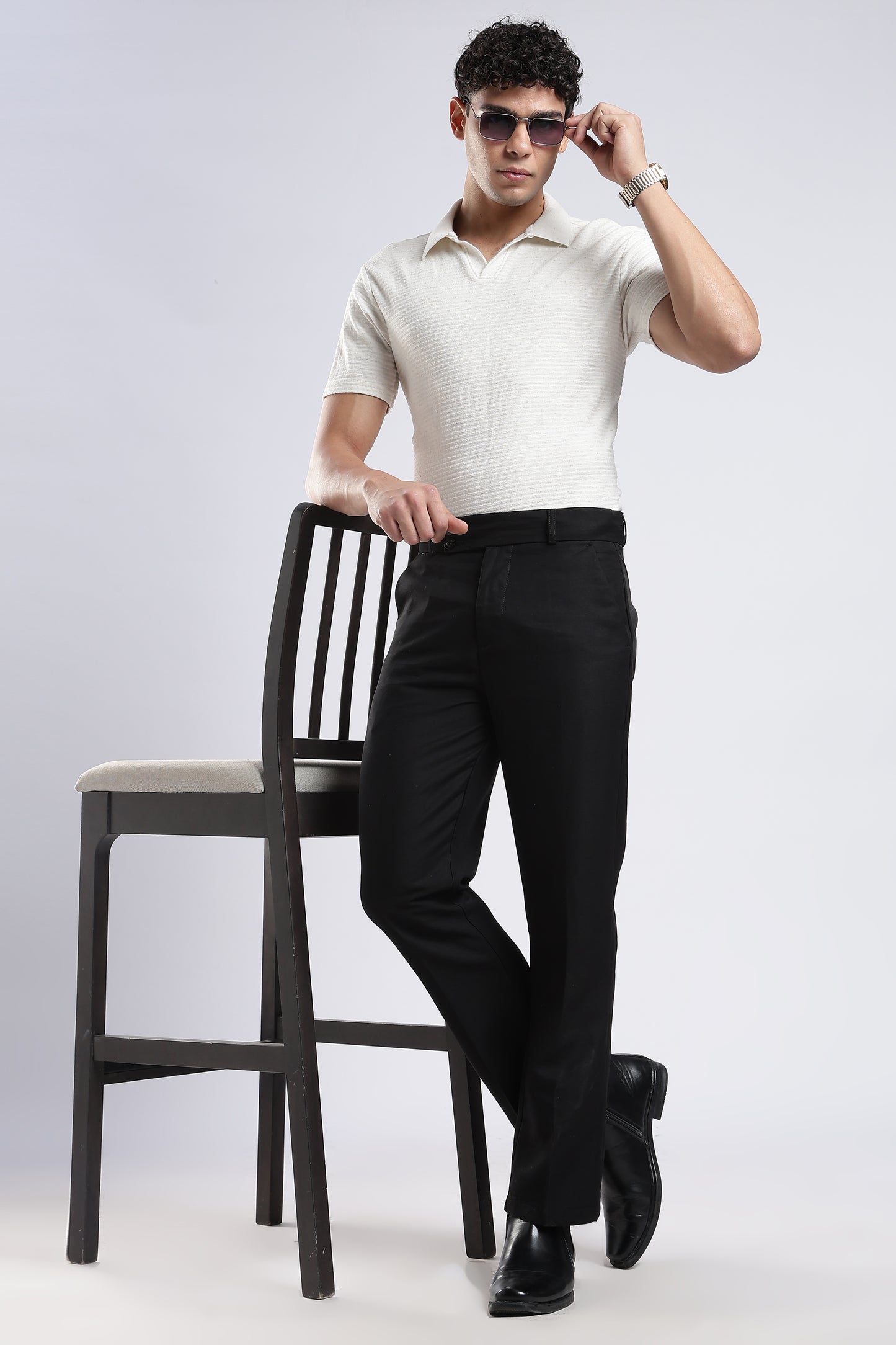 Men Boot Cut Linen Slub-Black