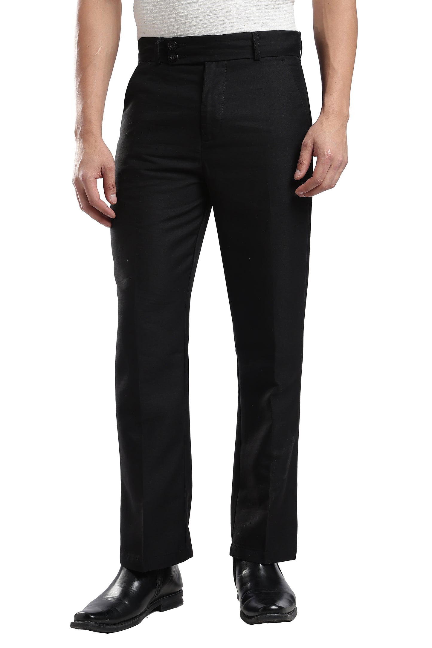 Men Boot Cut Linen Slub-Black