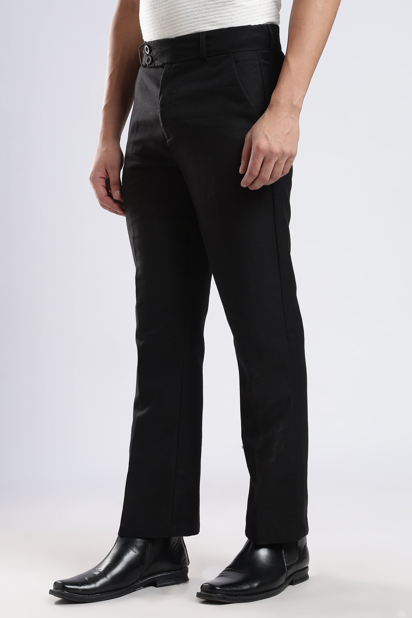 Men Boot Cut Linen Slub-Black