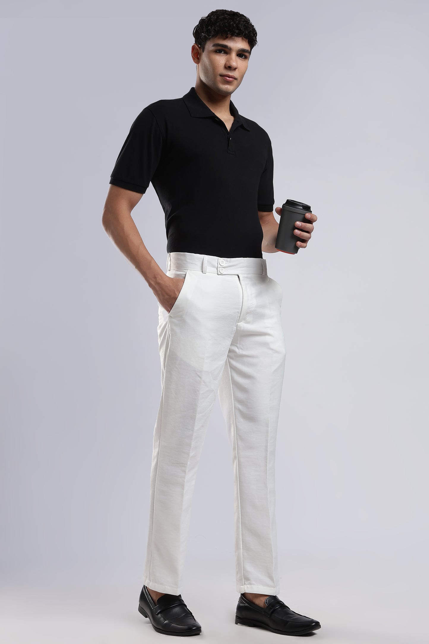 Men Boot Cut Linen Slub-White