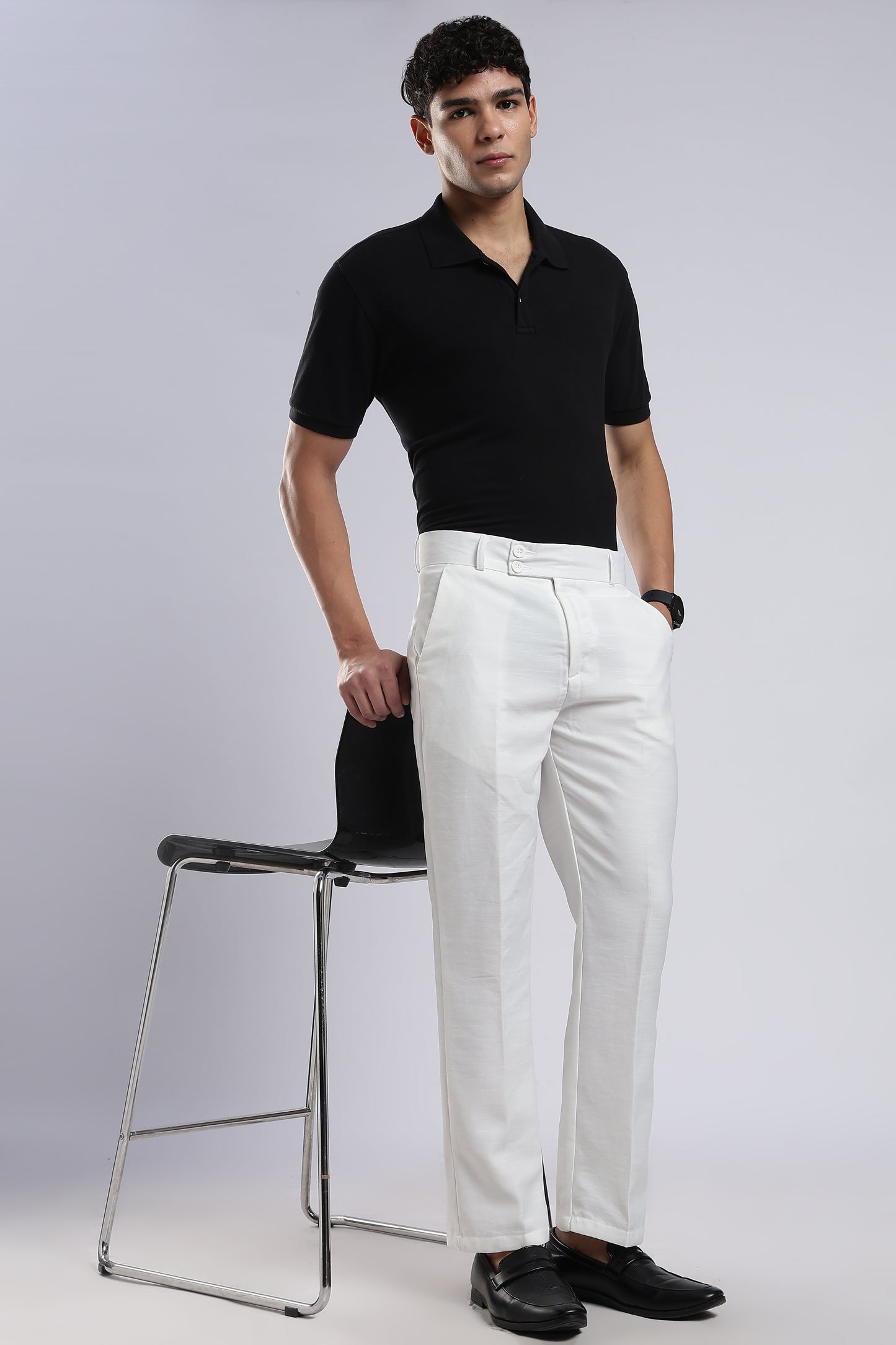 Men Boot Cut Linen Slub-White