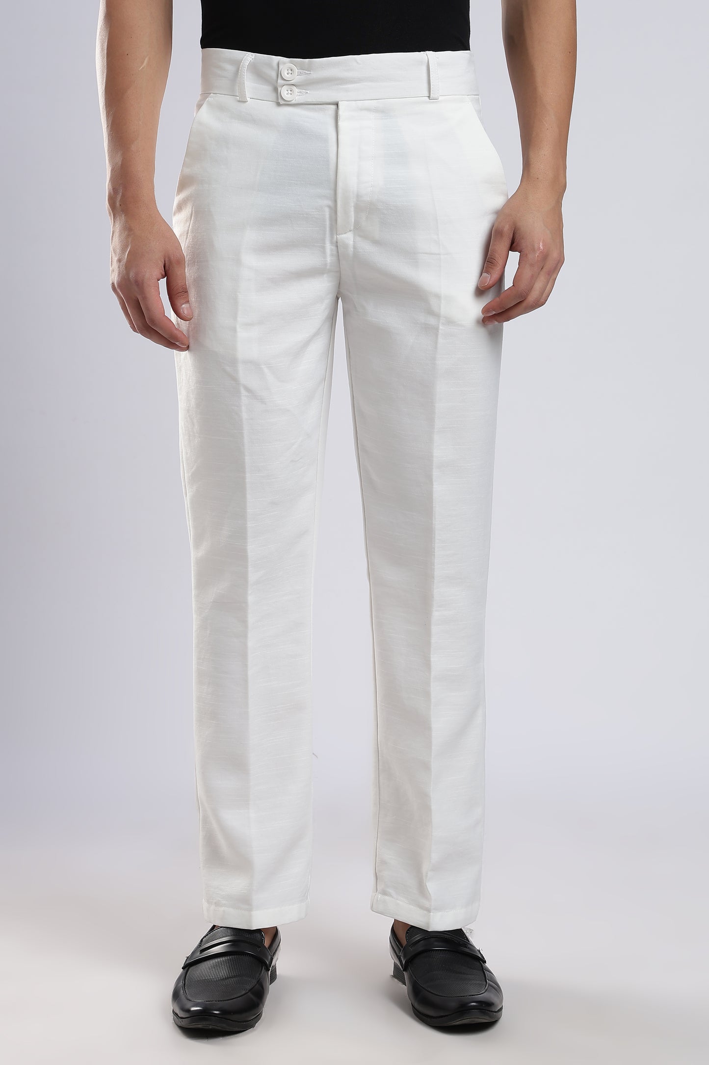 Men Boot Cut Linen Slub-White