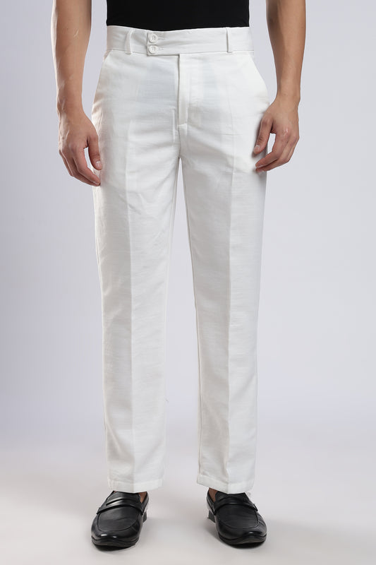 Men Boot Cut Linen Slub-White