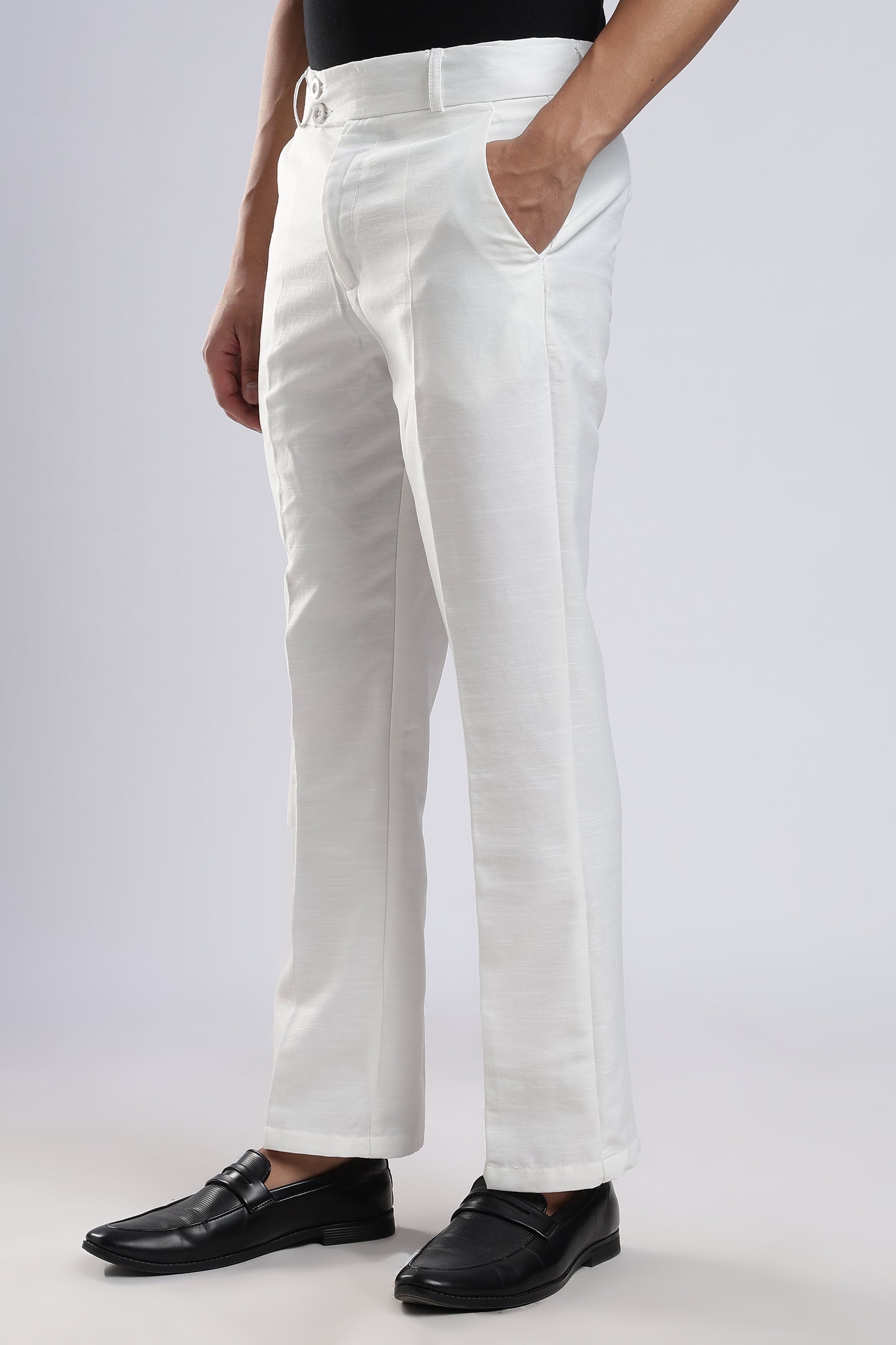 Men Boot Cut Linen Slub-White