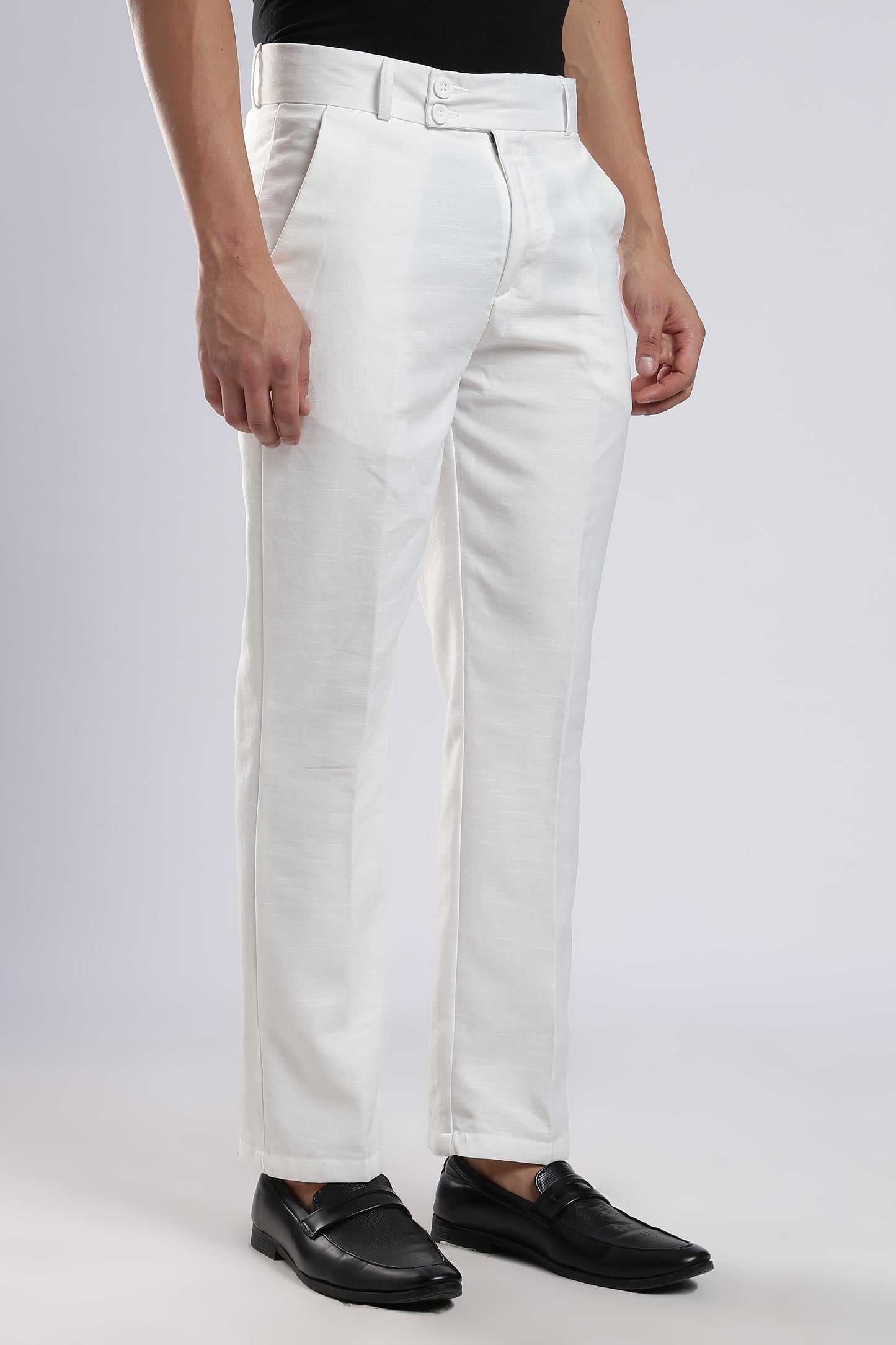 Men Boot Cut Linen Slub-White