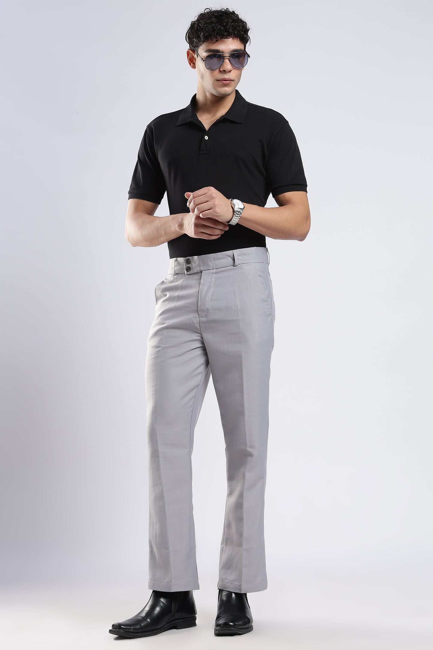 Men Boot Cut Linen Slub-Lt Grey