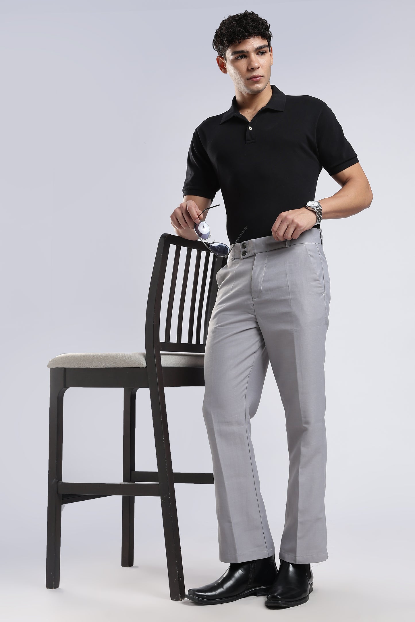 Men Boot Cut Linen Slub-Lt Grey