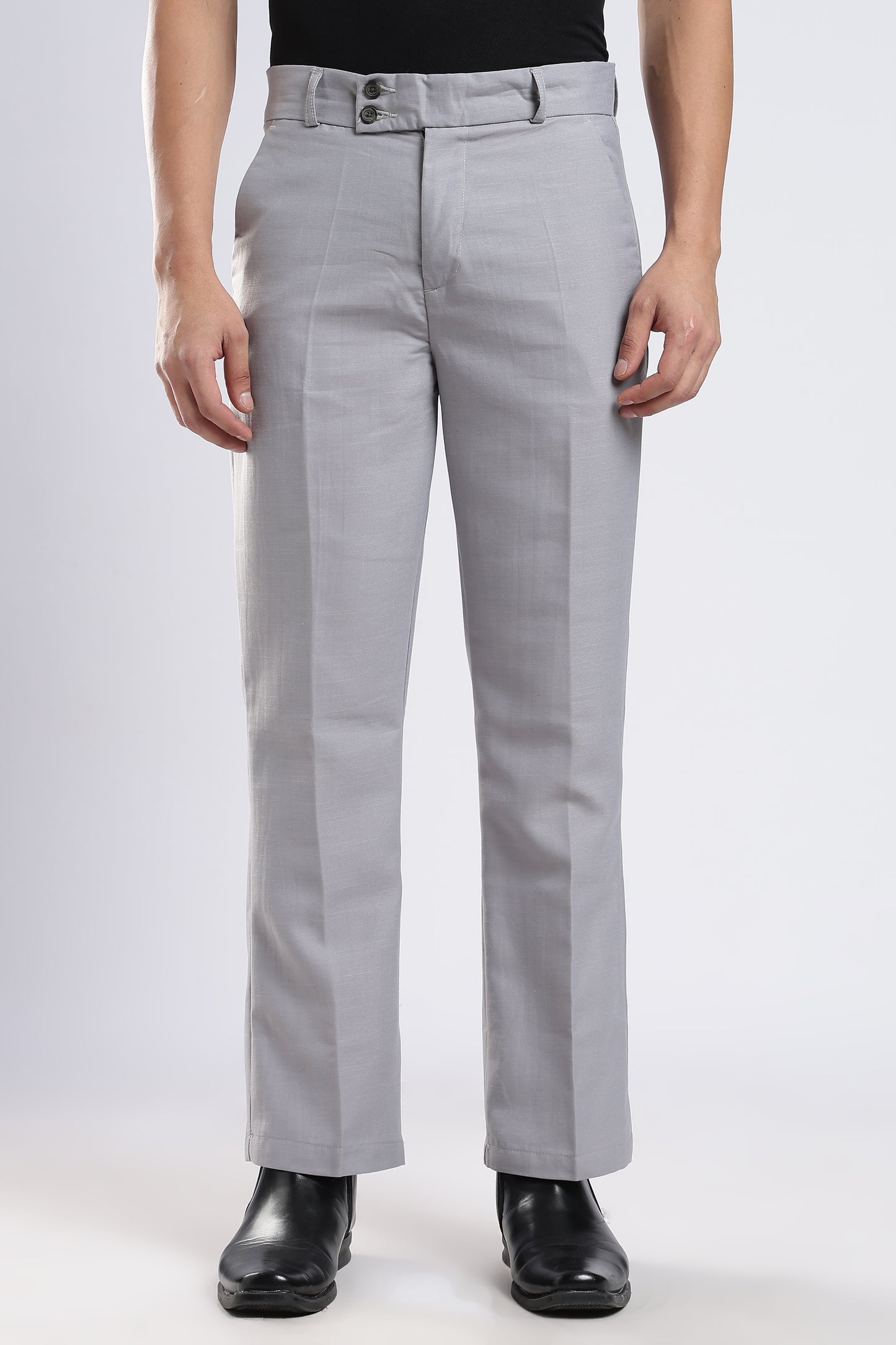 Men Boot Cut Linen Slub-Lt Grey